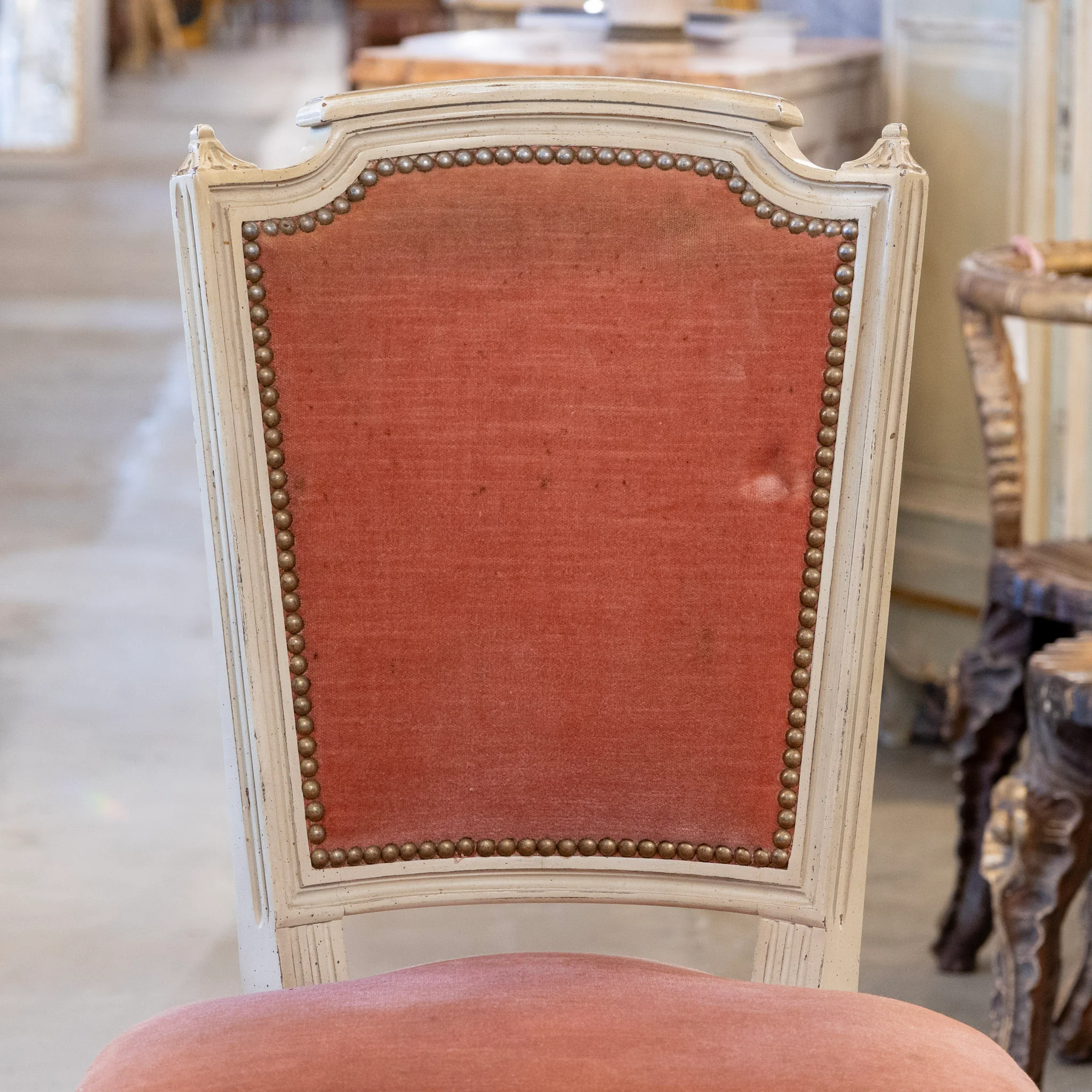 Louis XVI Square White Dining Chair – Original Deep Rose Upholstery - Image 5
