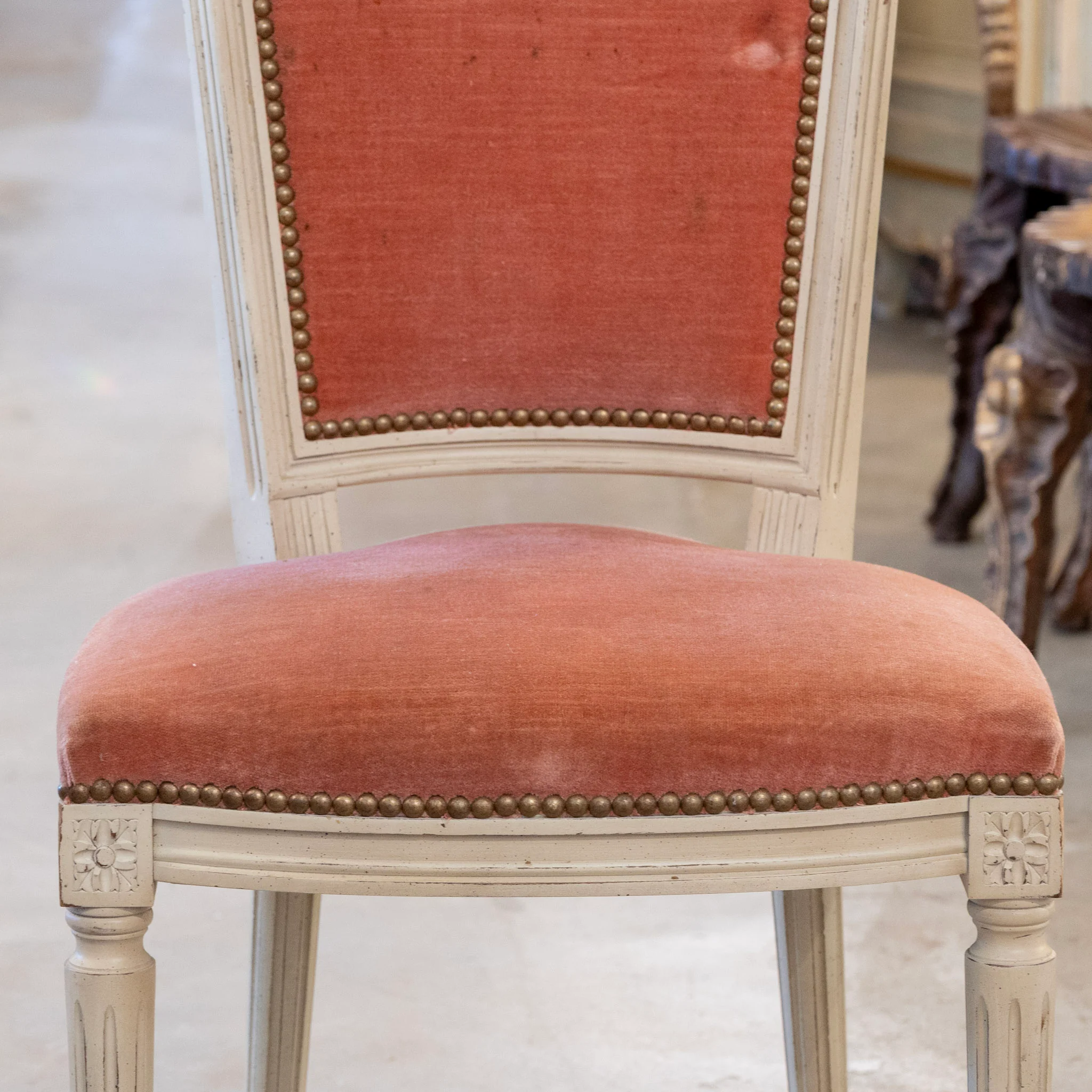 Louis XVI Square White Dining Chair – Original Deep Rose Upholstery - Image 6