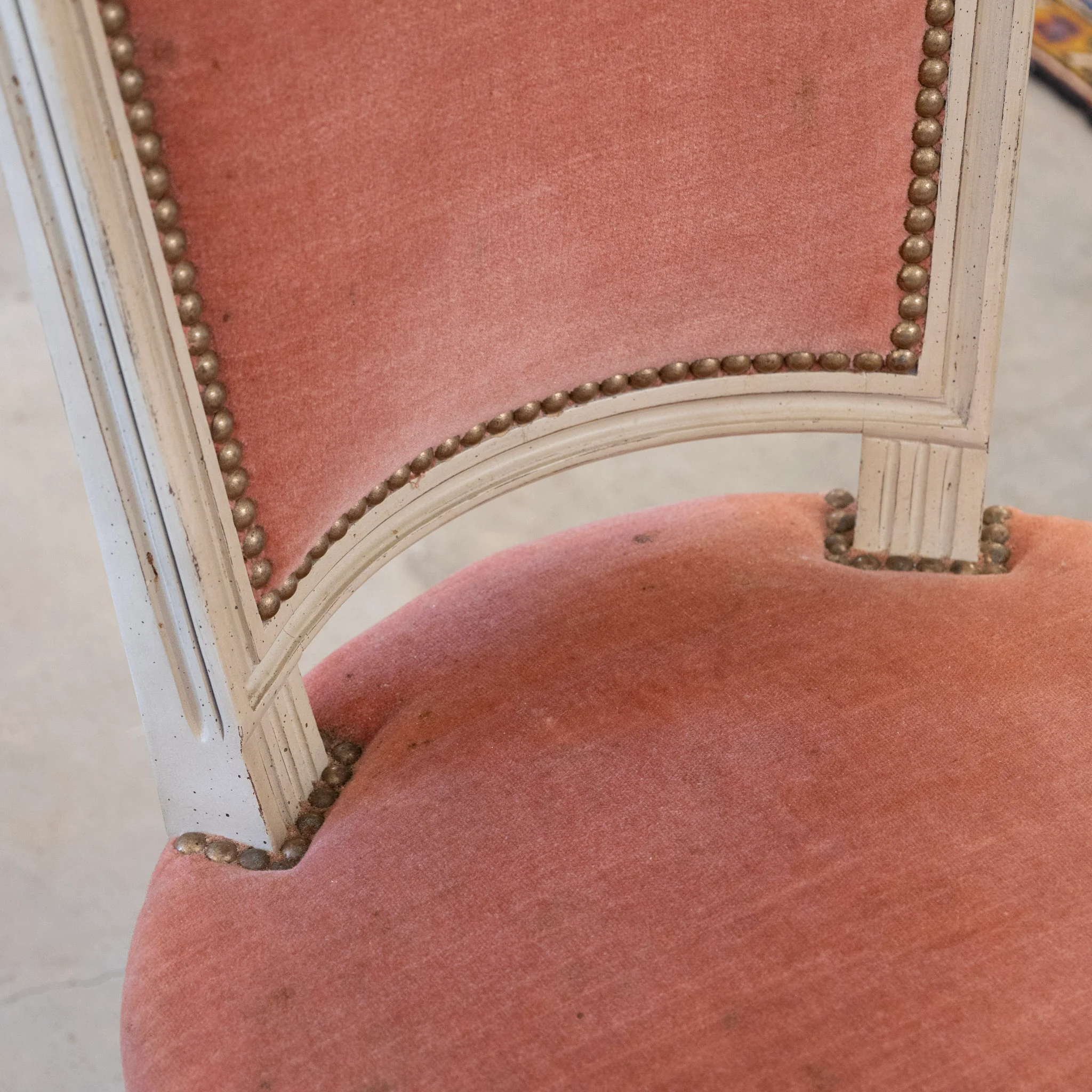 Louis XVI Square White Dining Chair – Original Deep Rose Upholstery - Image 7