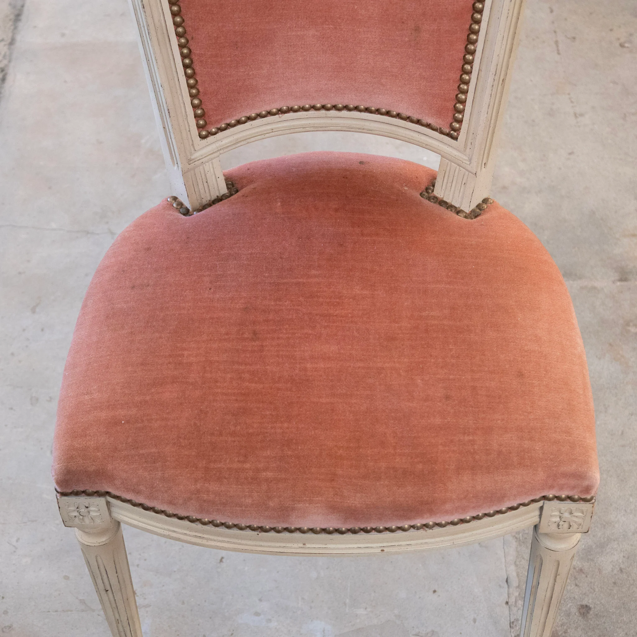 Louis XVI Square White Dining Chair – Original Deep Rose Upholstery - Image 8