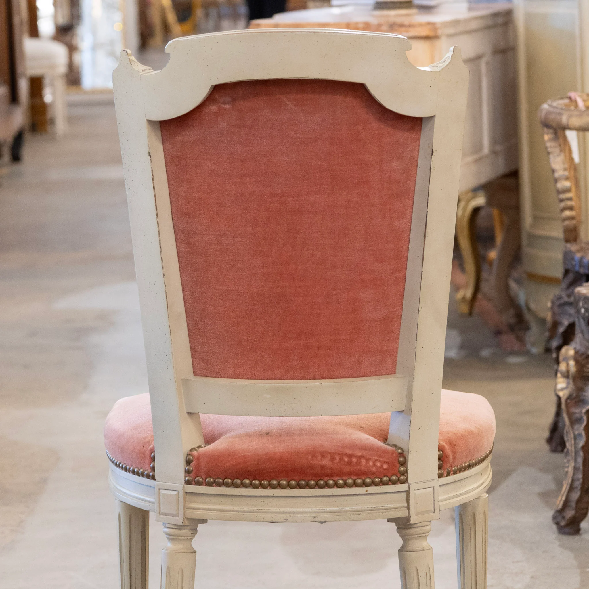 Louis XVI Square White Dining Chair – Original Deep Rose Upholstery - Image 9