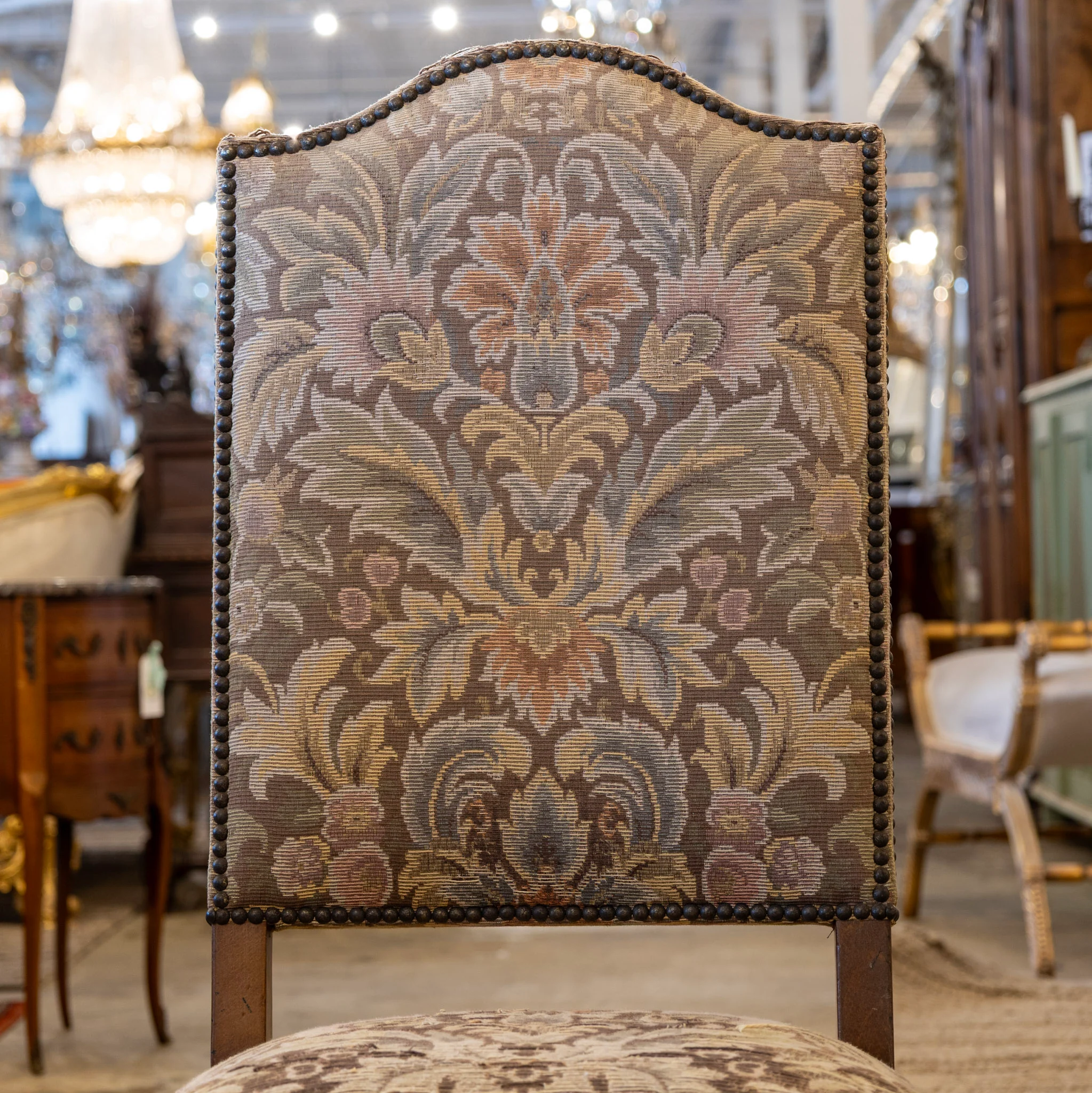 Louis XVI Square Dining Chair – Brown Frame with Original Tapestry Upholstery - Image 4
