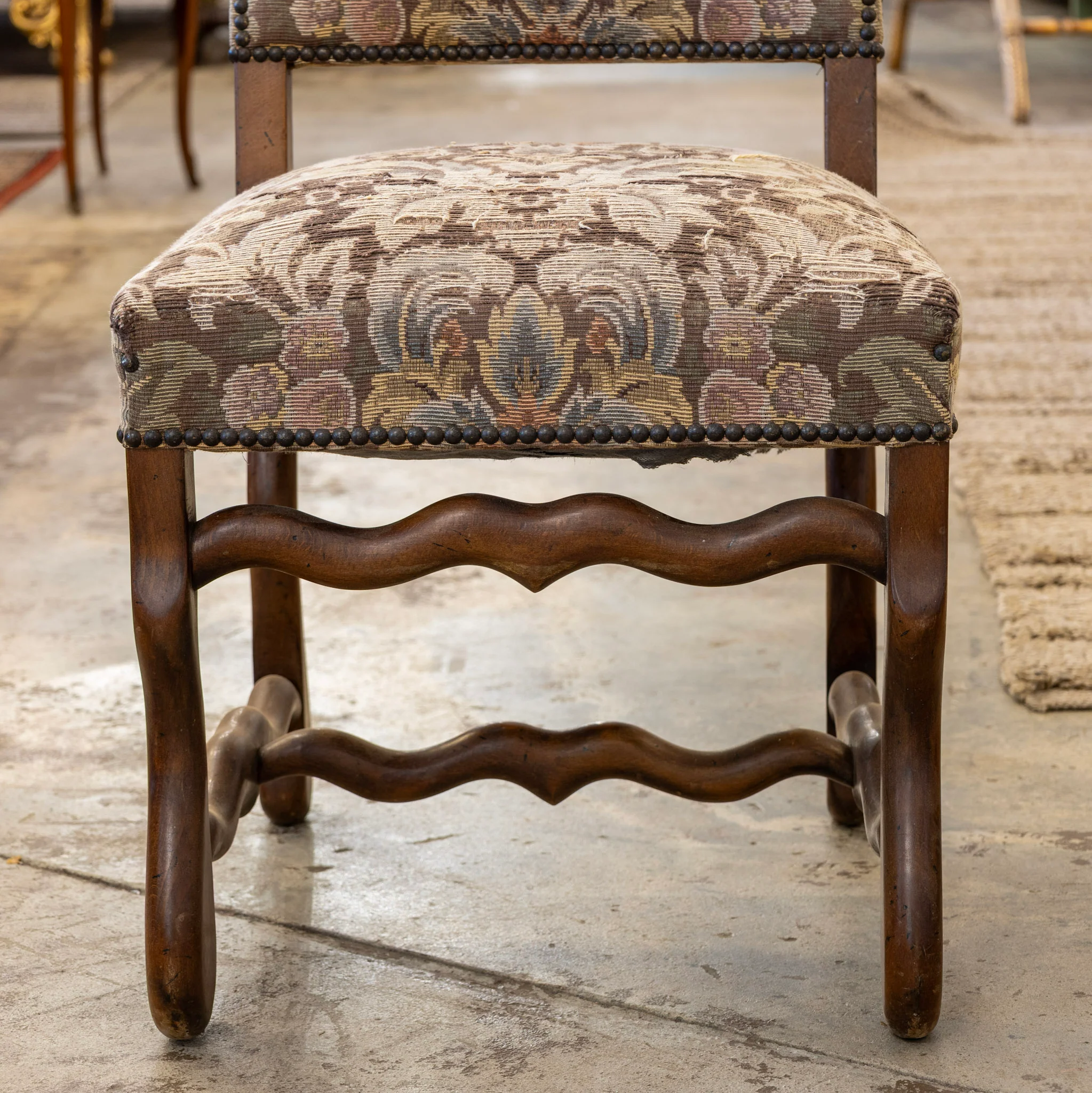 Louis XVI Square Dining Chair – Brown Frame with Original Tapestry Upholstery - Image 5