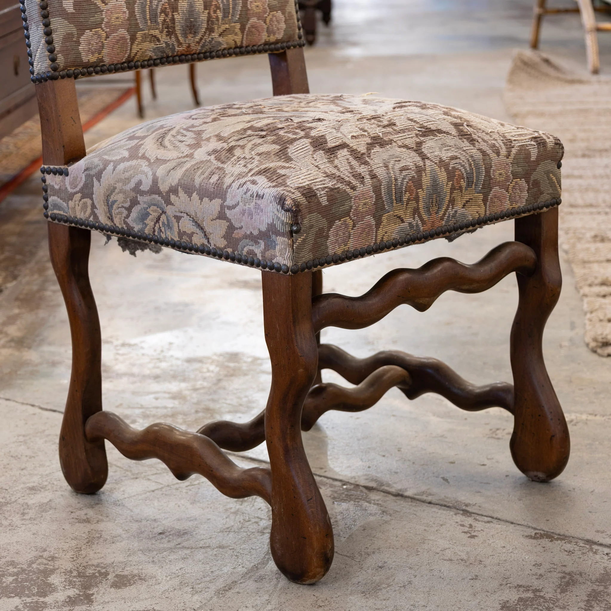 Louis XVI Square Dining Chair – Brown Frame with Original Tapestry Upholstery - Image 6