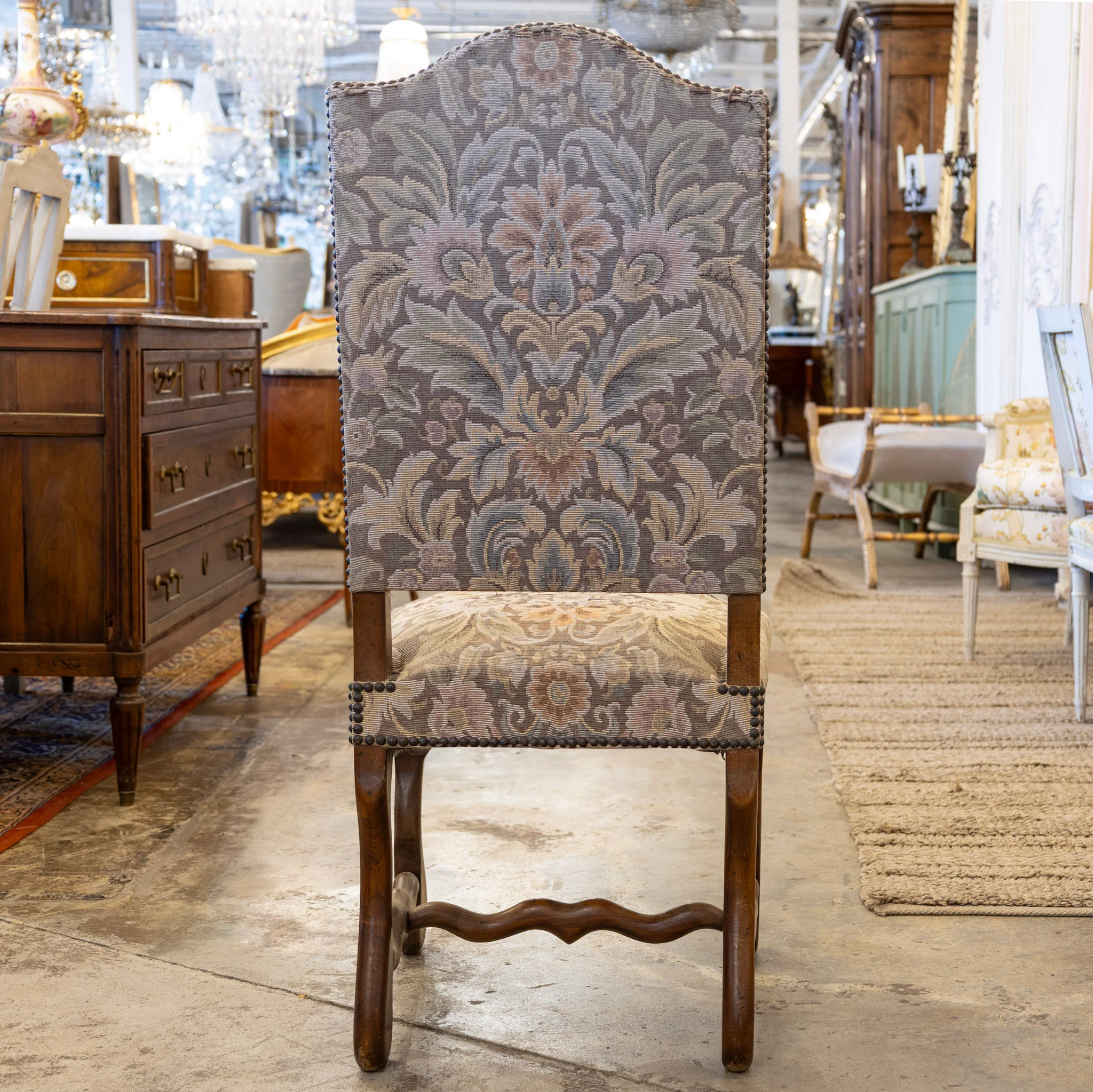 Louis XVI Square Dining Chair – Brown Frame with Original Tapestry Upholstery - Image 7