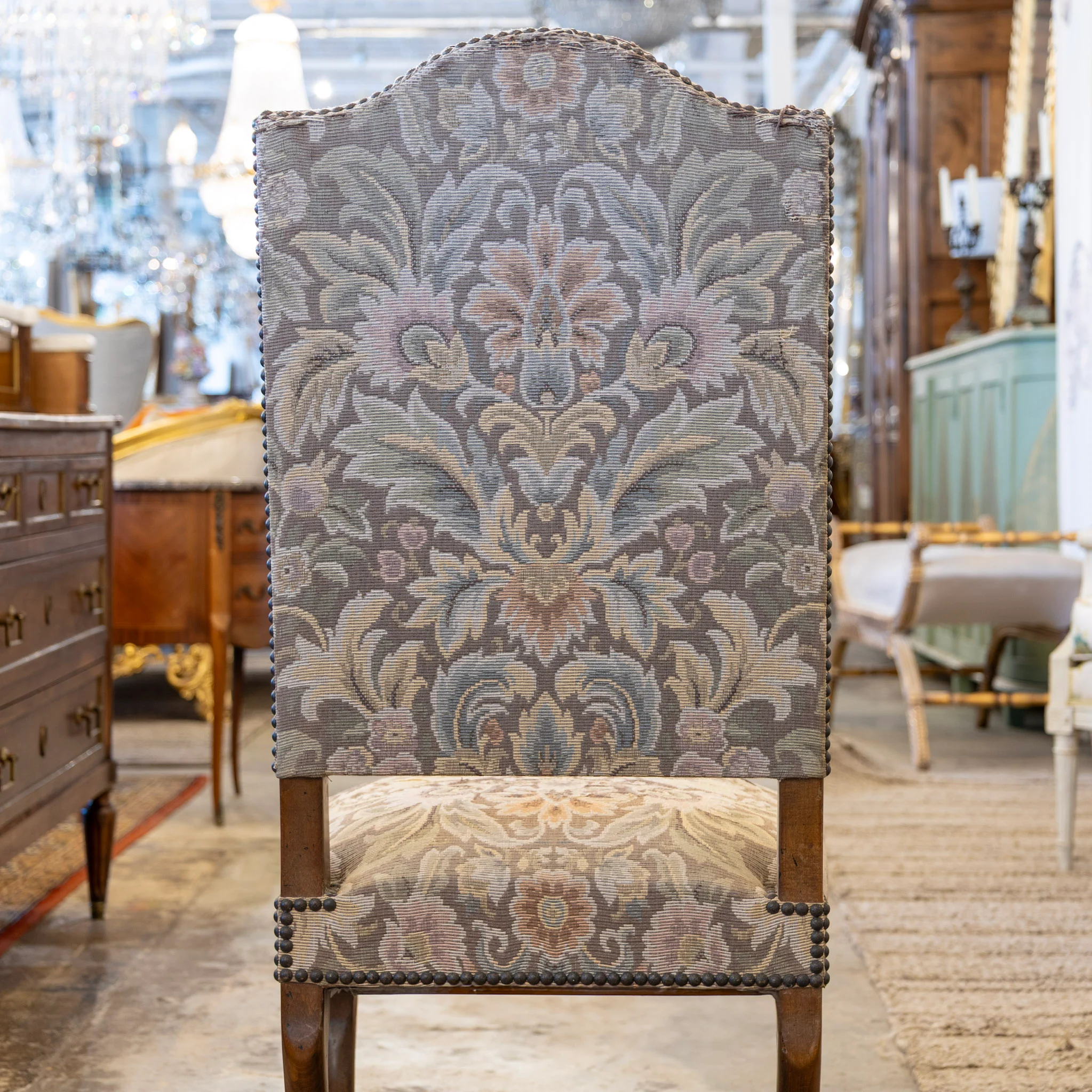 Louis XVI Square Dining Chair – Brown Frame with Original Tapestry Upholstery - Image 8