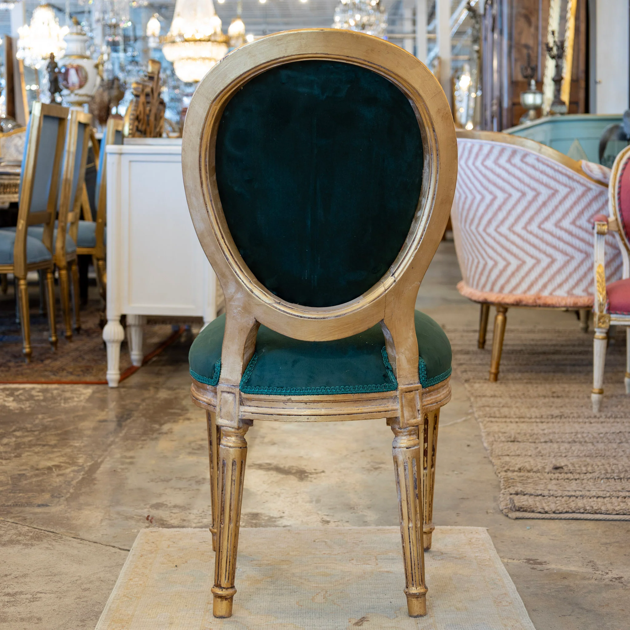 Louis XVI Round Dining Chair – Gilded Frame & Dark Green Velvet Upholstery - Image 5