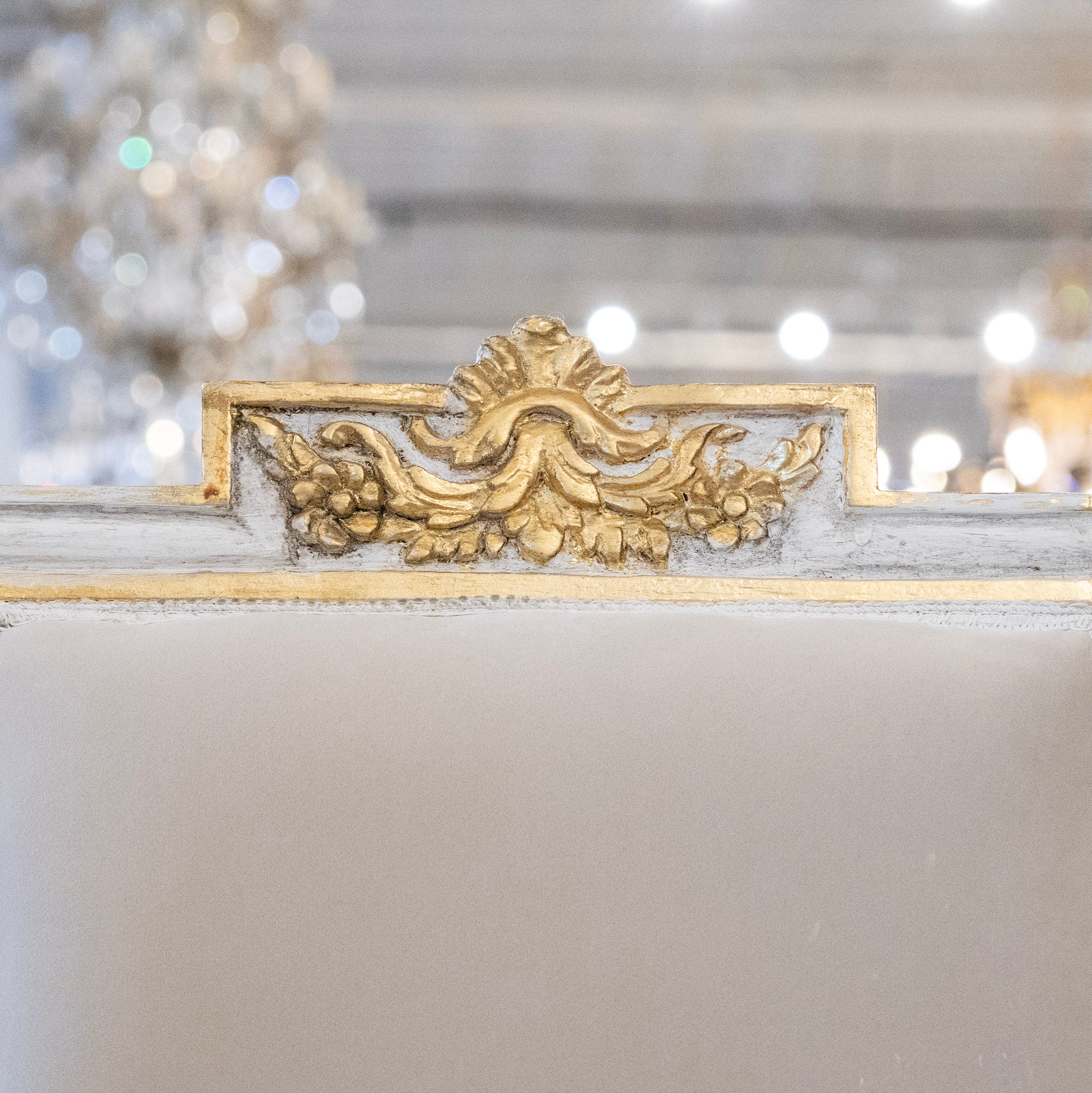 Louis XVI Square Dining Chair – White and Gold Trim & Grey Velvet Upholstery - Image 5