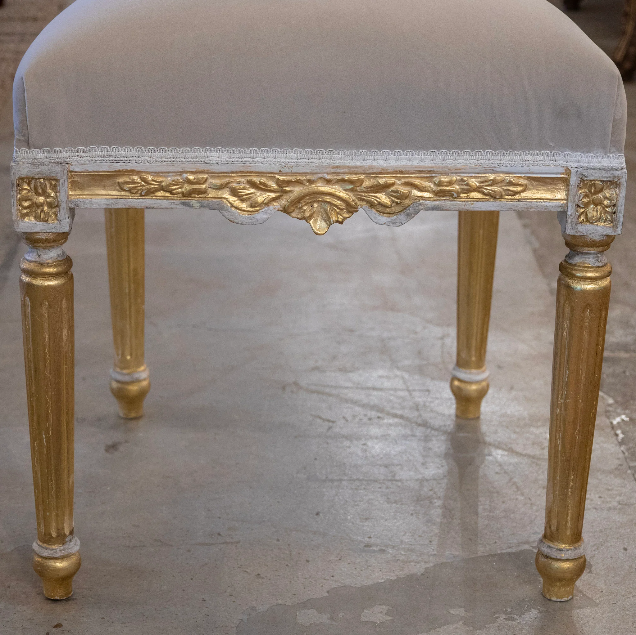 Louis XVI Square Dining Chair – White and Gold Trim & Grey Velvet Upholstery - Image 6