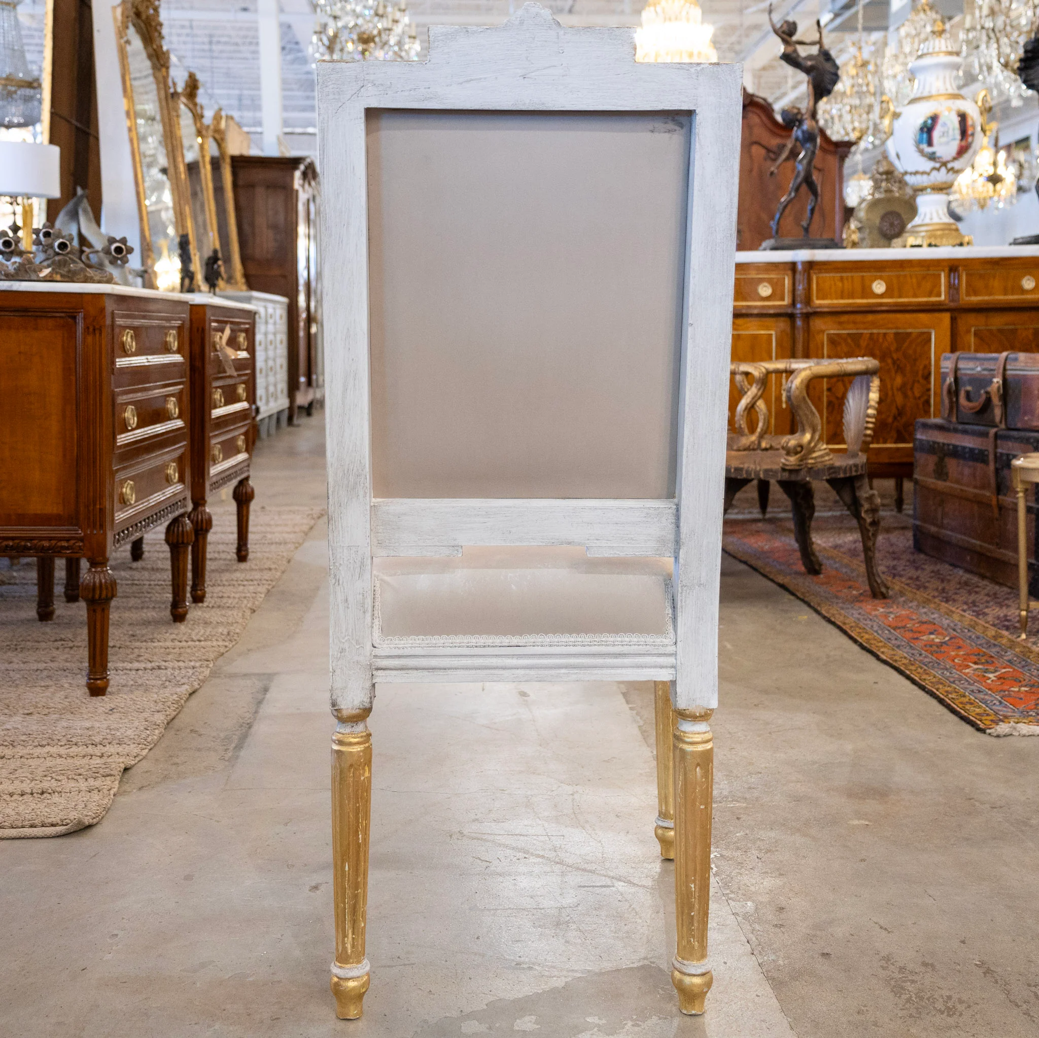Louis XVI Square Dining Chair – White and Gold Trim & Grey Velvet Upholstery - Image 8