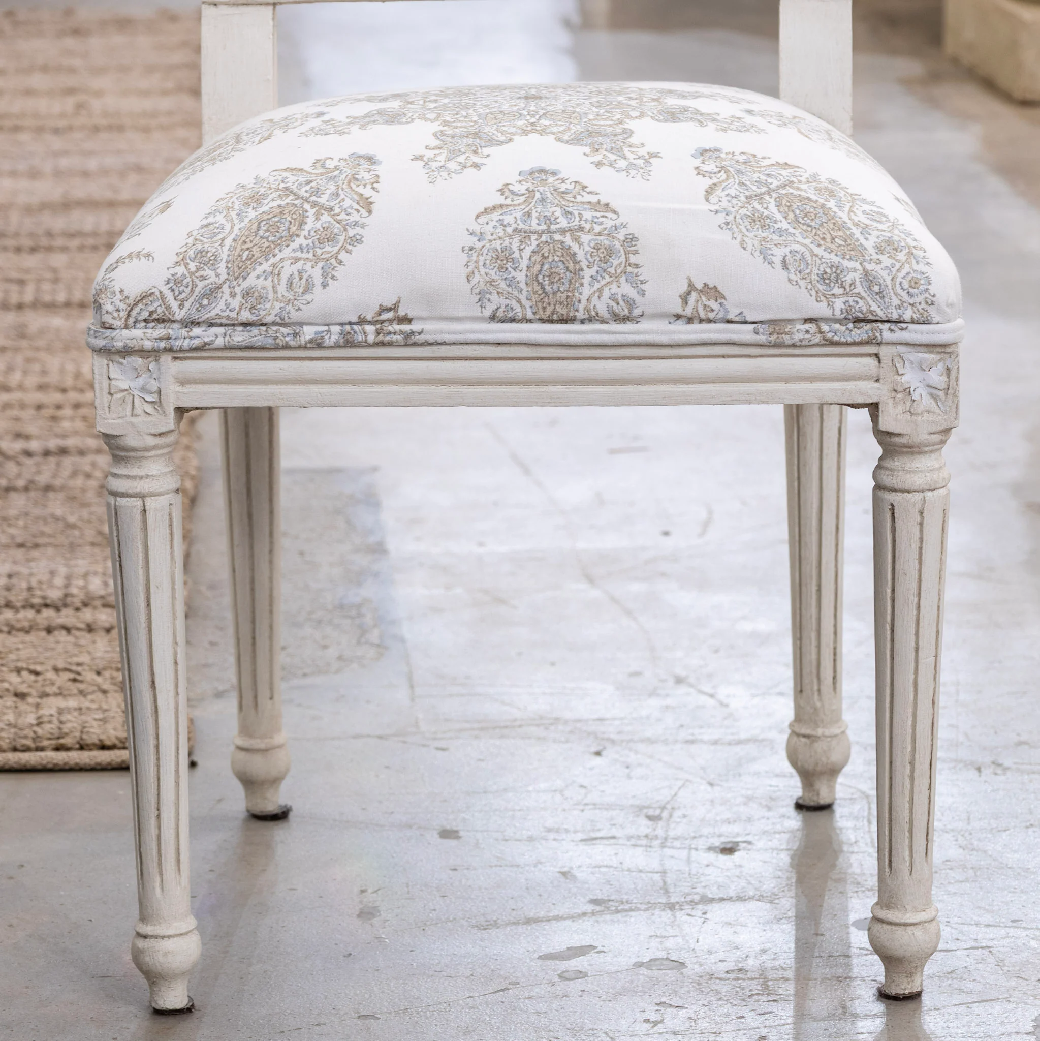 Louis XVI Square Dining Chair – White Frame & Paisley Upholstery - Image 5