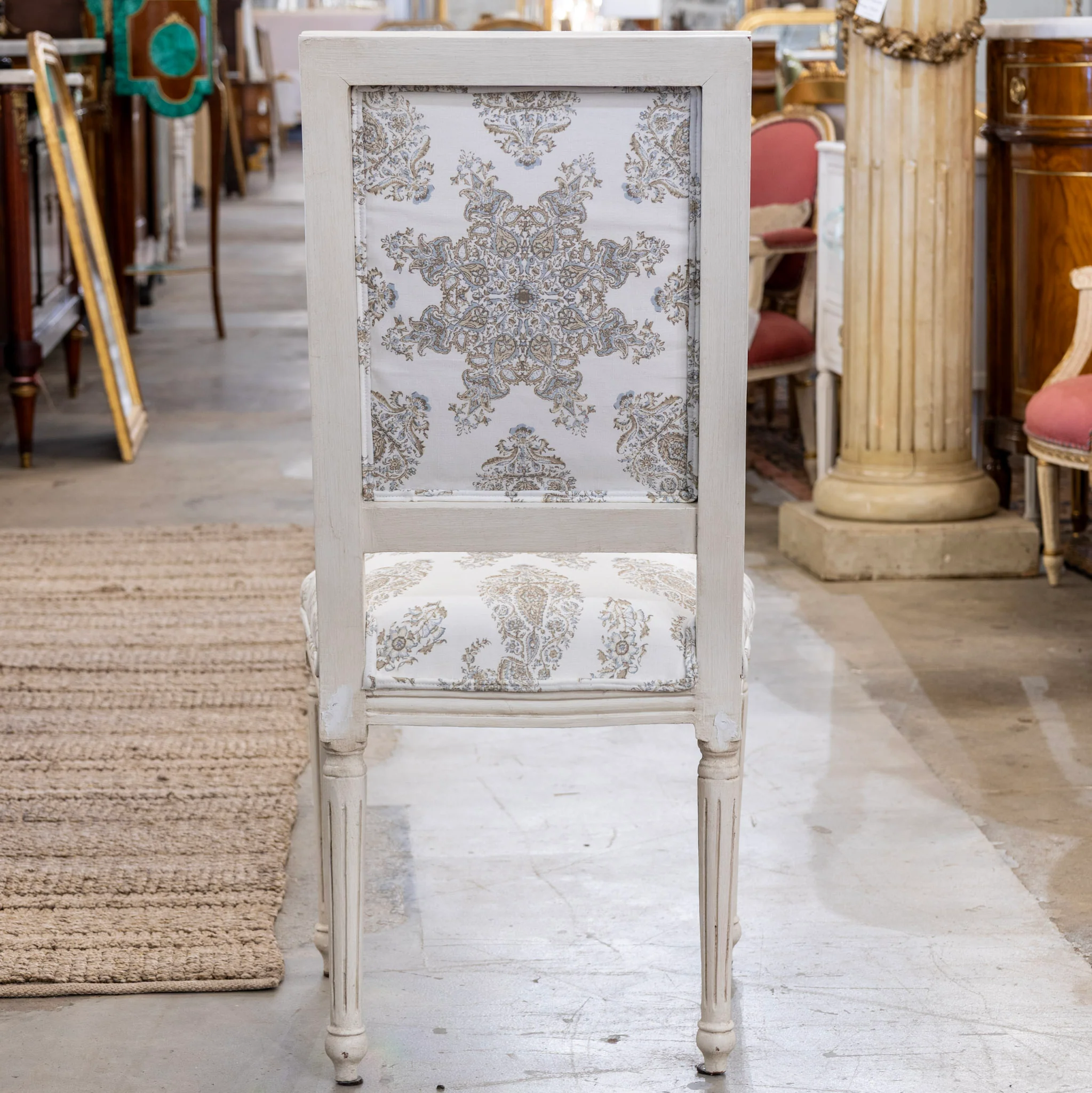 Louis XVI Square Dining Chair – White Frame & Paisley Upholstery - Image 6