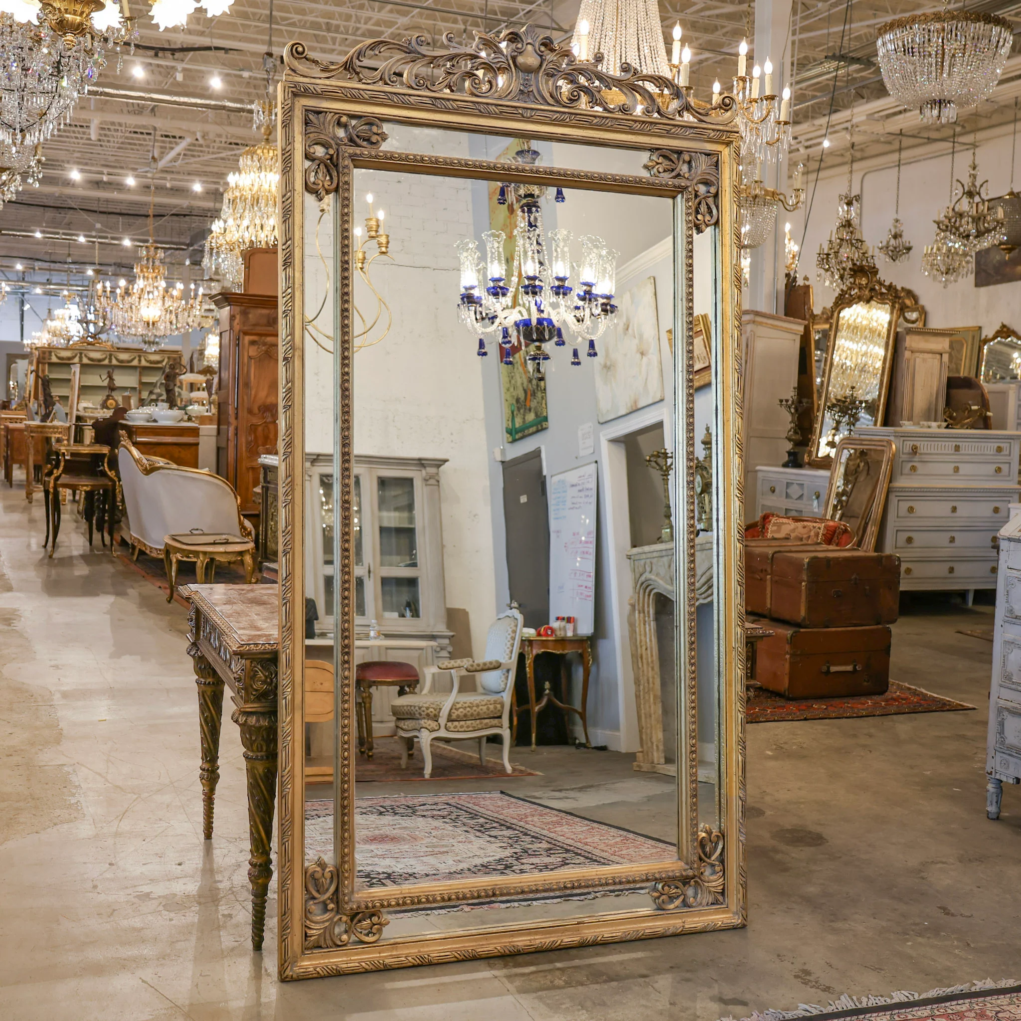 Louis XVI Double Framed Floor Mirror – Carved Gilded Frame