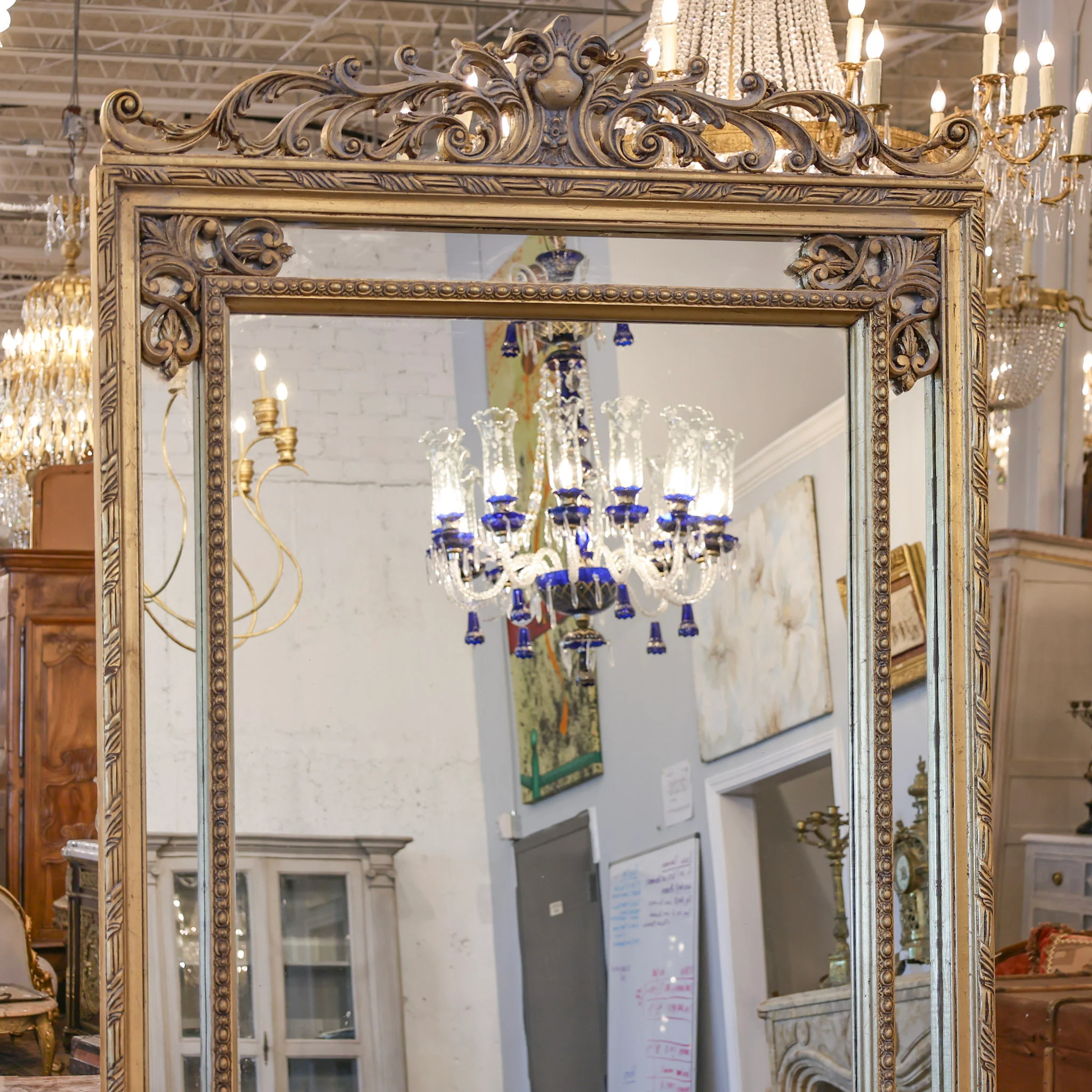 Louis XVI Double Framed Floor Mirror – Carved Gilded Frame - Image 2