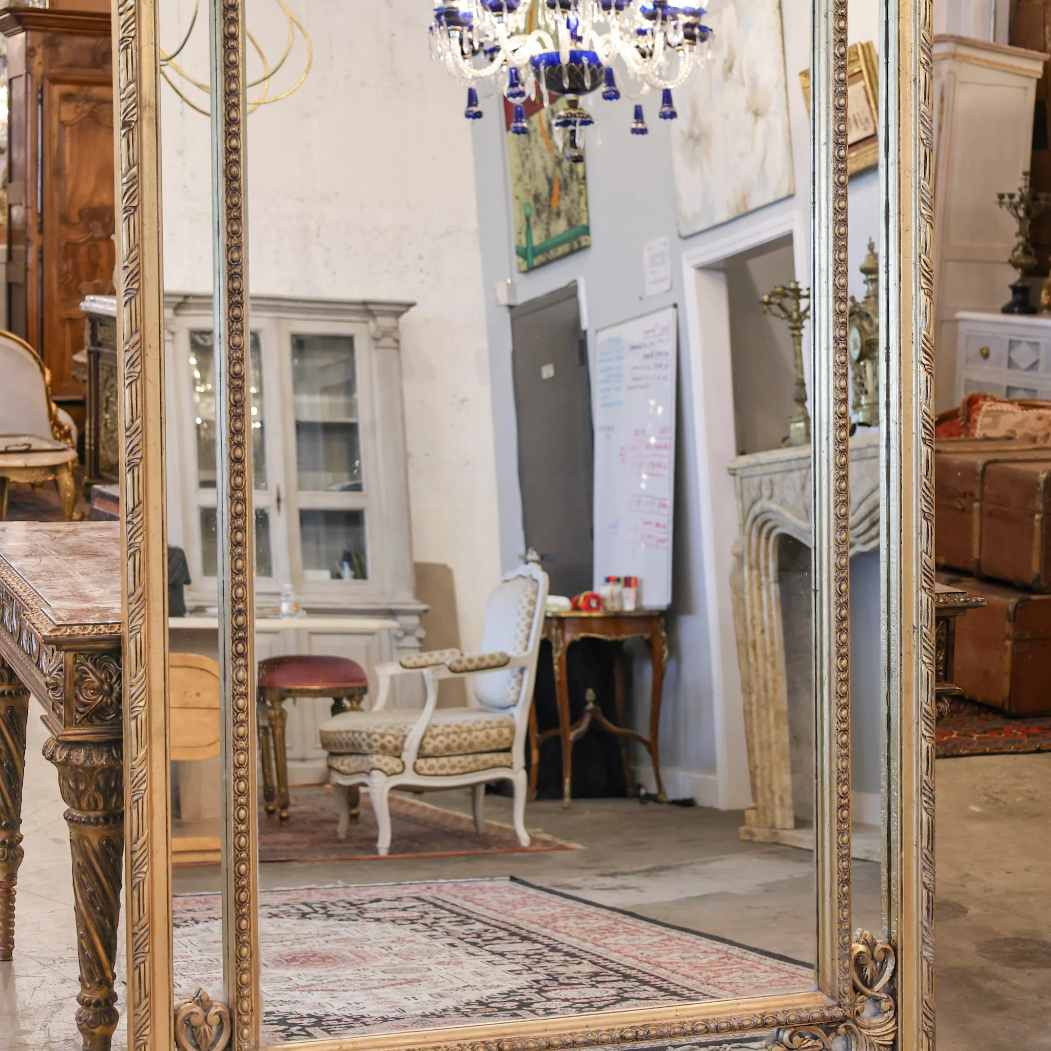 Louis XVI Double Framed Floor Mirror – Carved Gilded Frame - Image 3