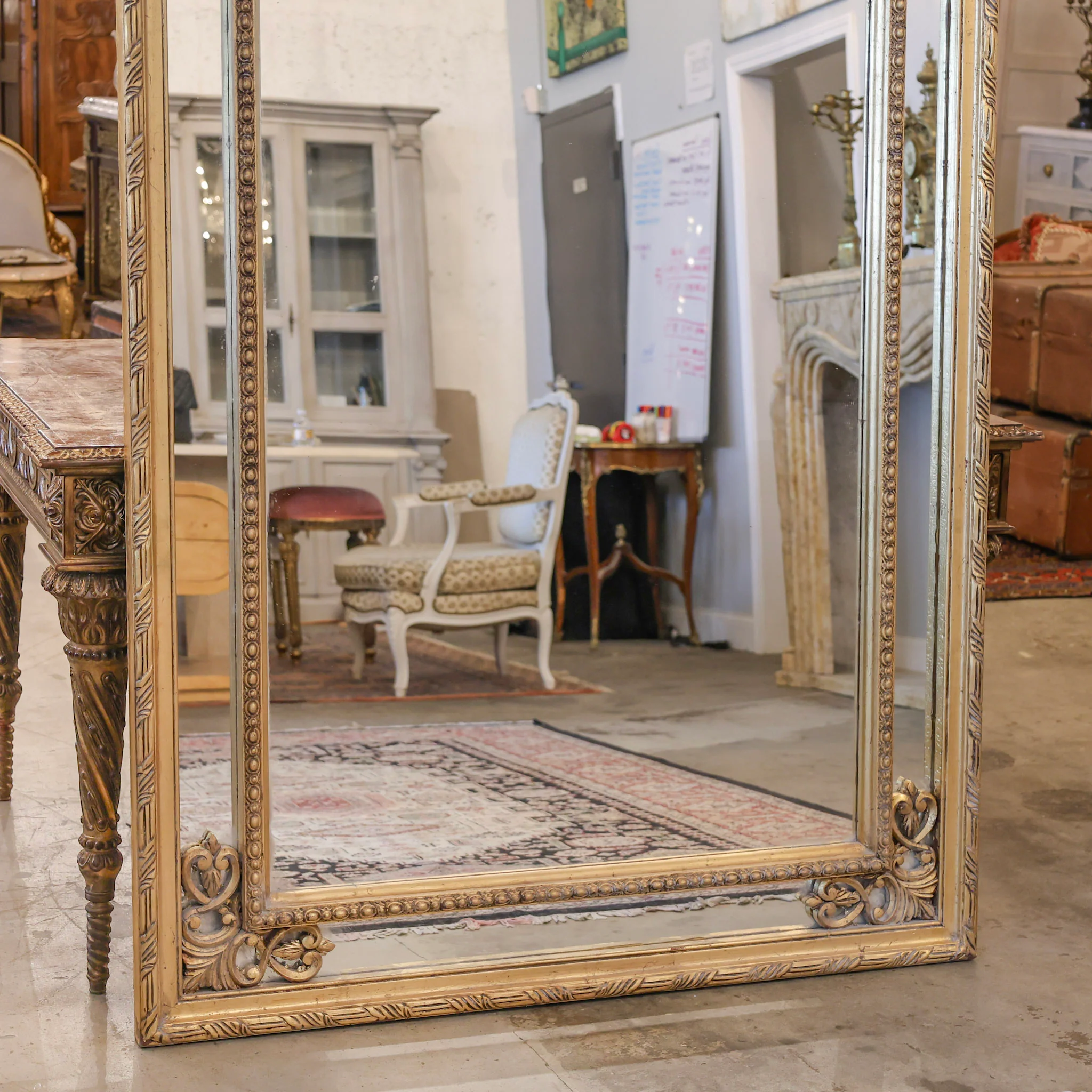 Louis XVI Double Framed Floor Mirror – Carved Gilded Frame - Image 4