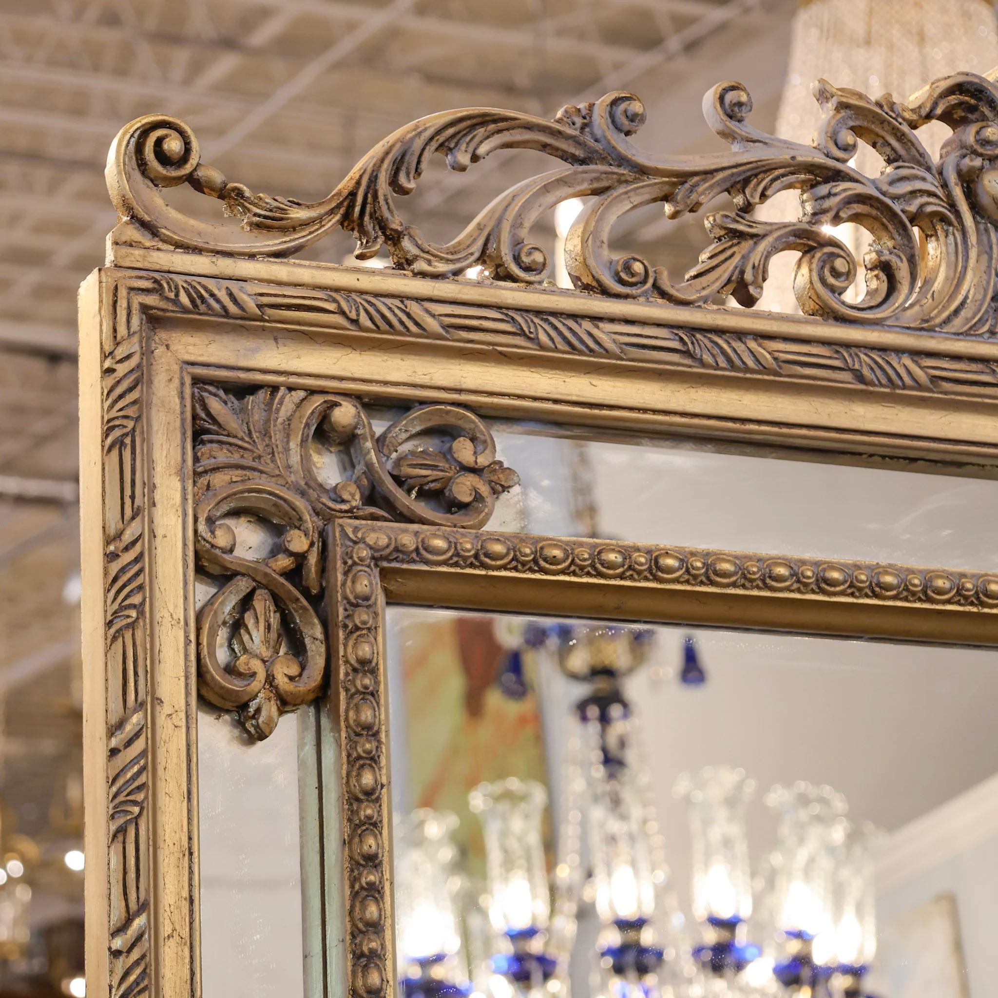 Louis XVI Double Framed Floor Mirror – Carved Gilded Frame - Image 6