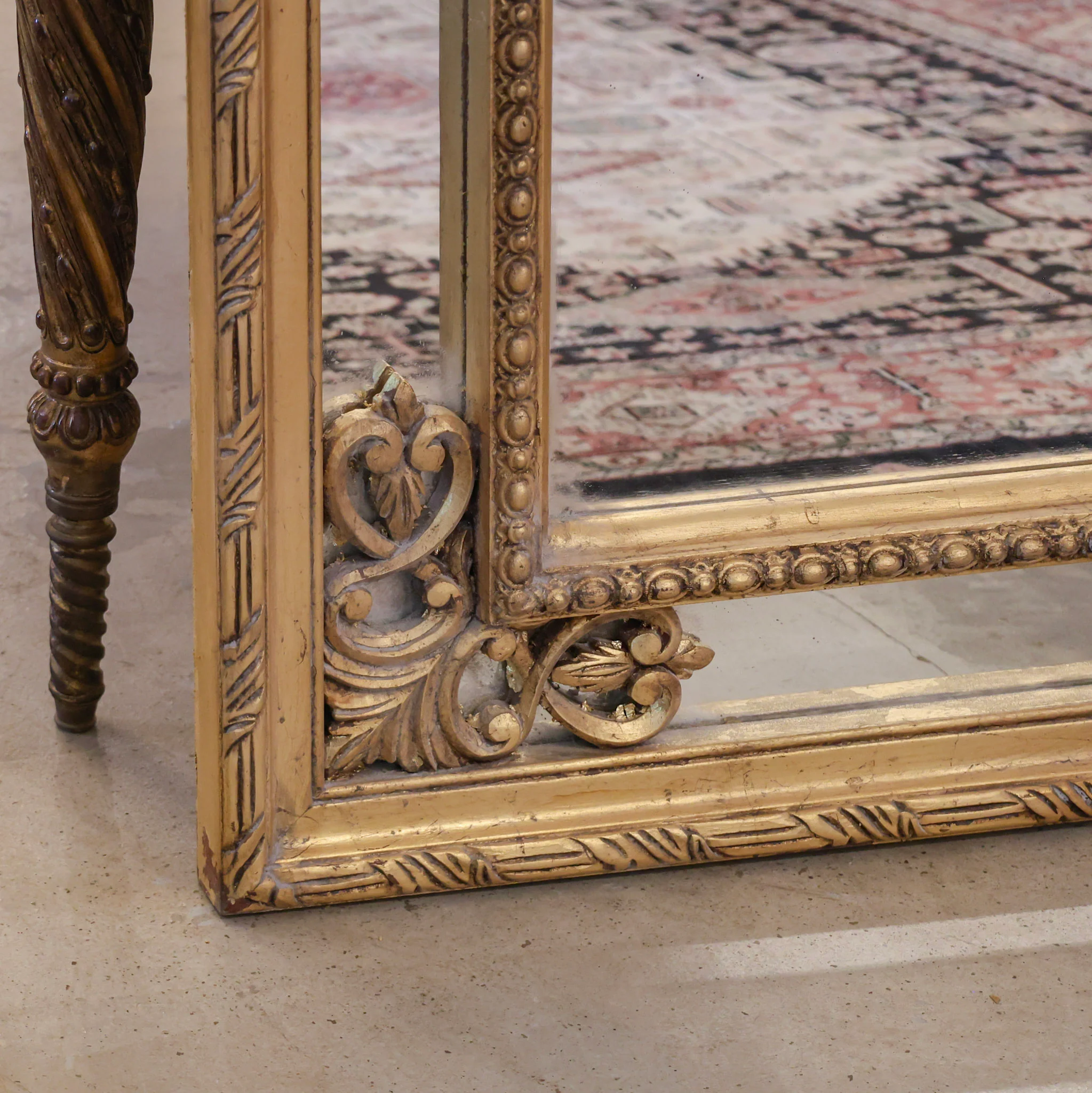 Louis XVI Double Framed Floor Mirror – Carved Gilded Frame - Image 7