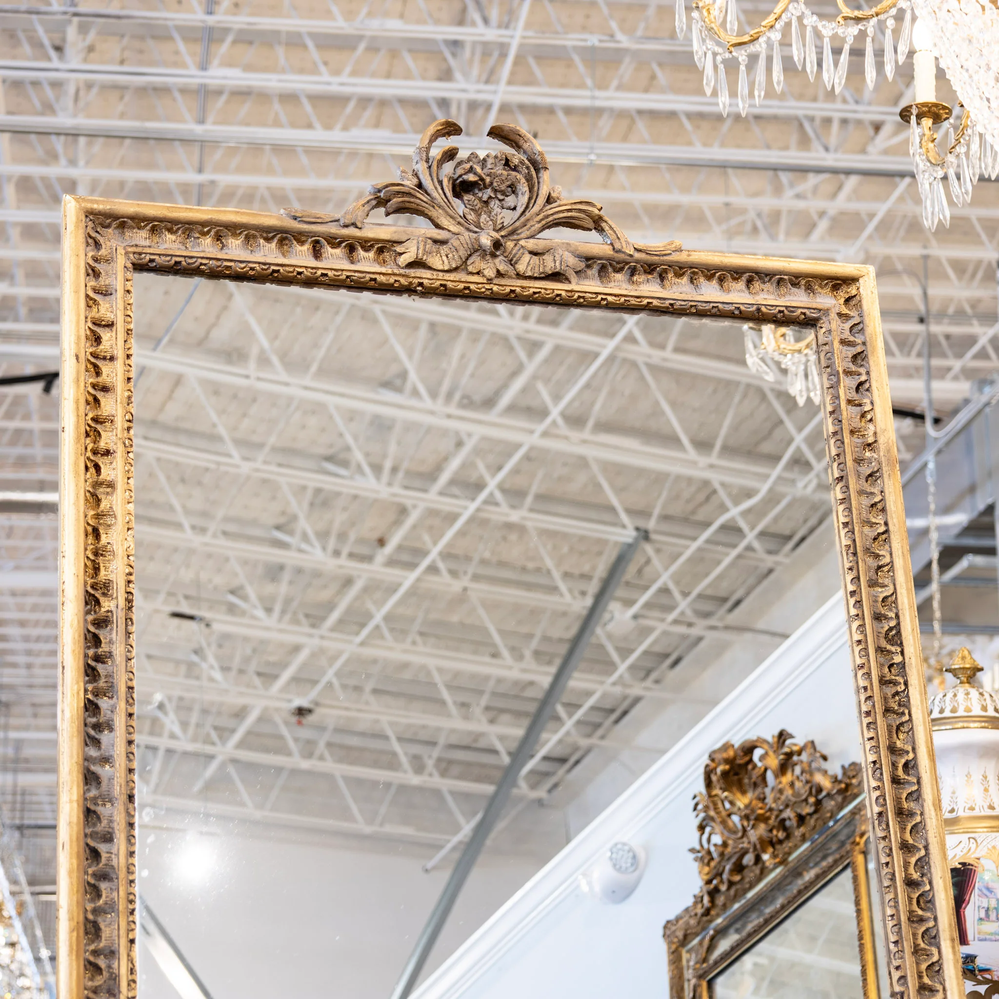 Louis XVI Floor Mirror – Carved Trim & Crest in Gold - Image 2