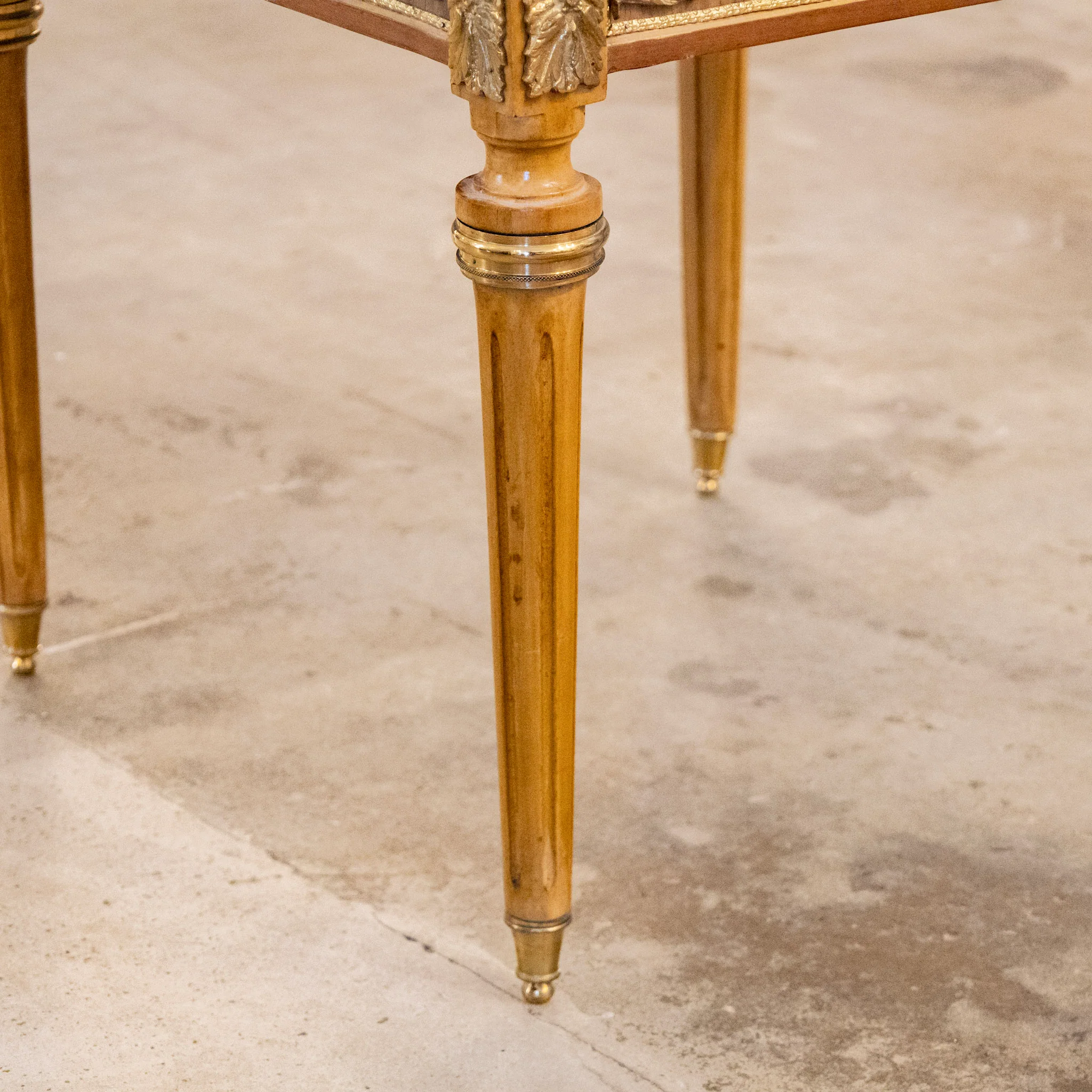 Louis XVI Side Table – Burl Wood Top & Brass Scroll Trim - Image 7