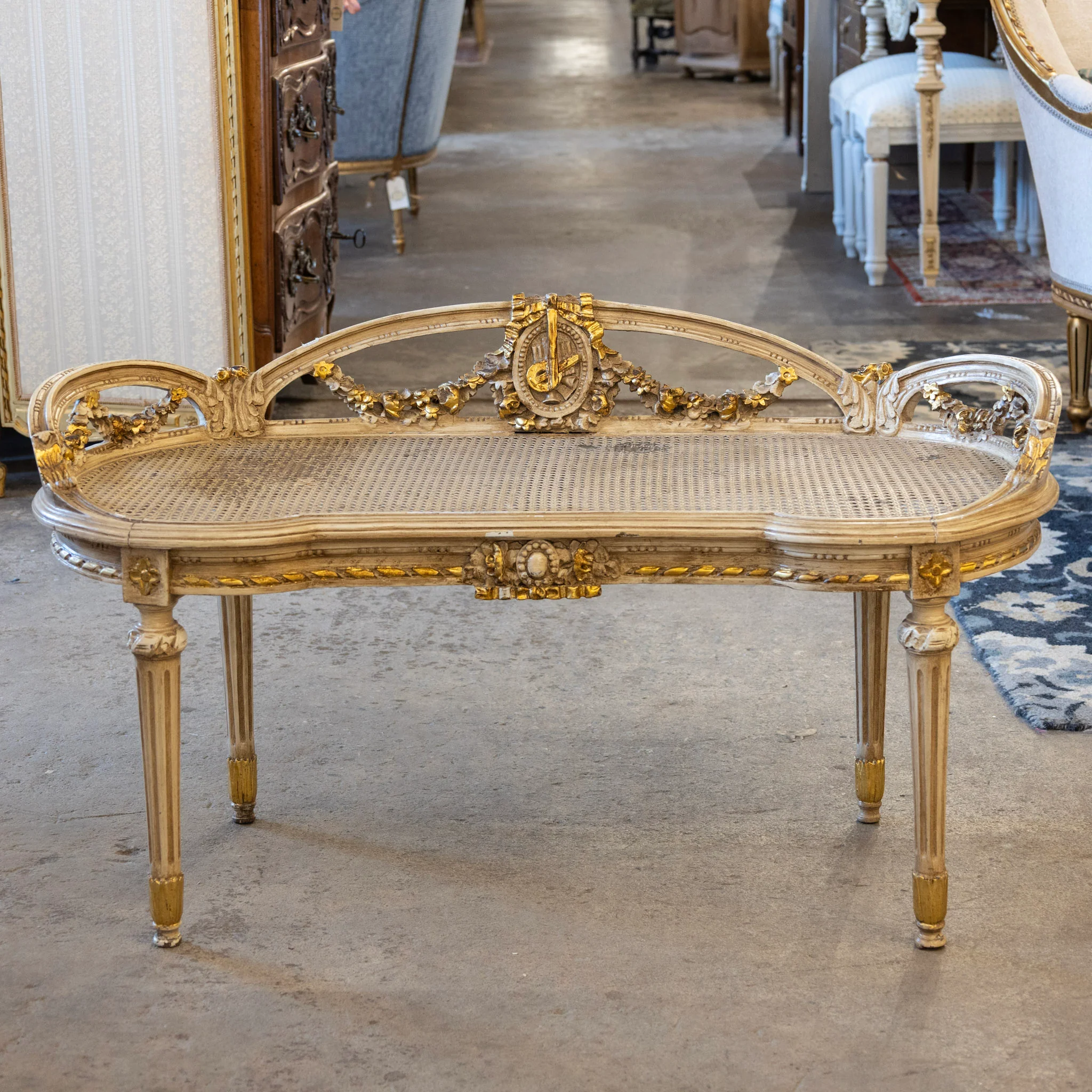 Louis XVI Gilded Cane Bench – Original Condition
