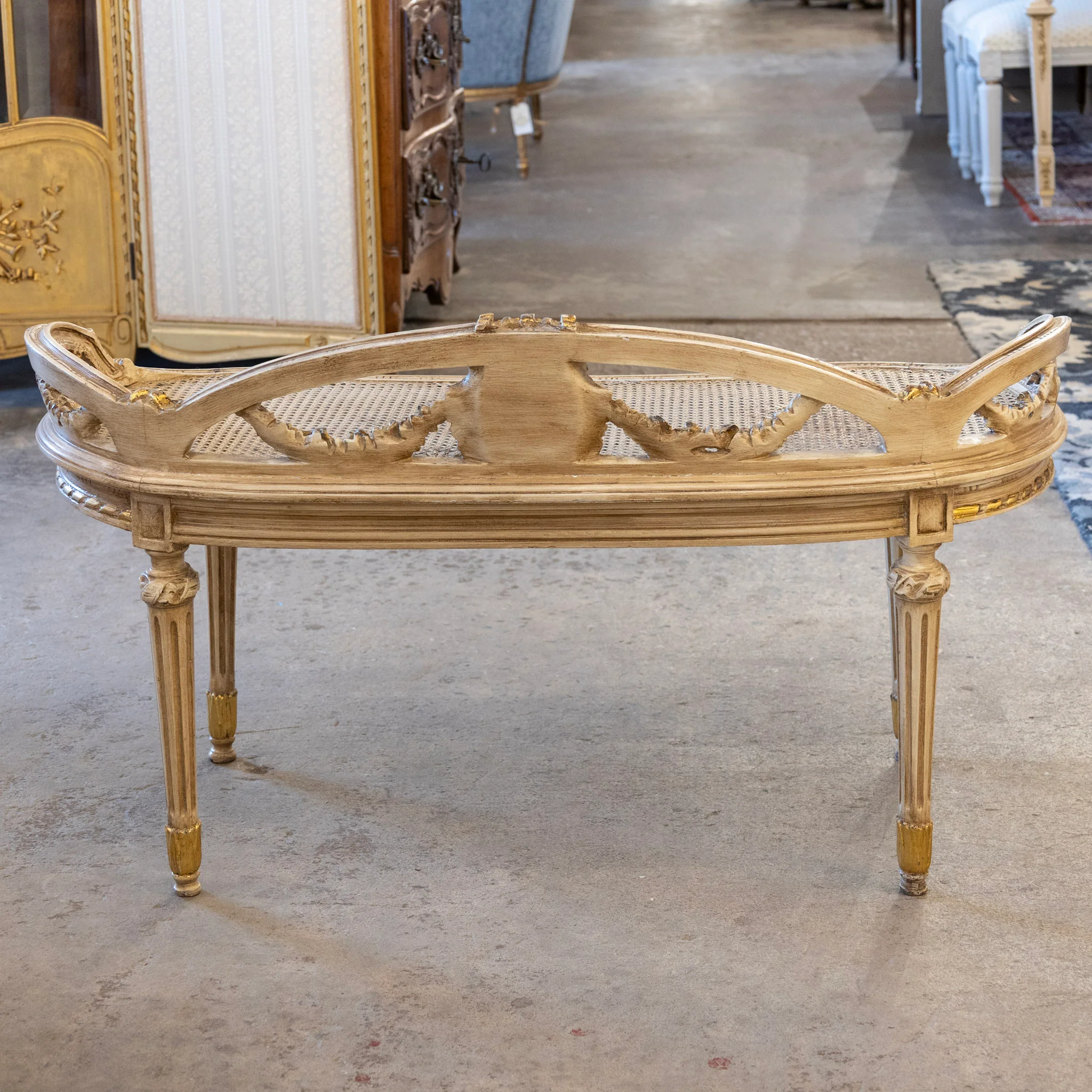 Louis XVI Gilded Cane Bench – Original Condition - Image 9