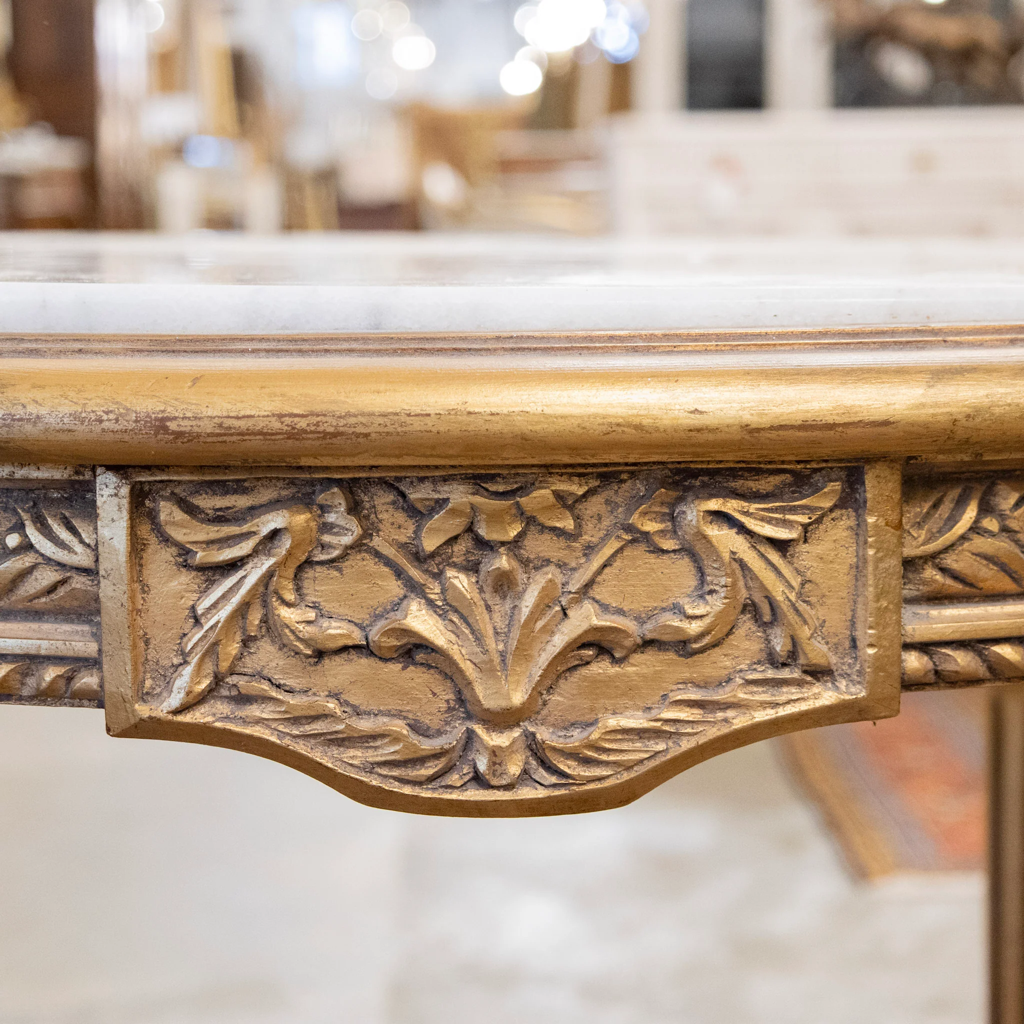 Louis XVI Gilded Center Table with Carved Detailing & White Marble Top - Image 7