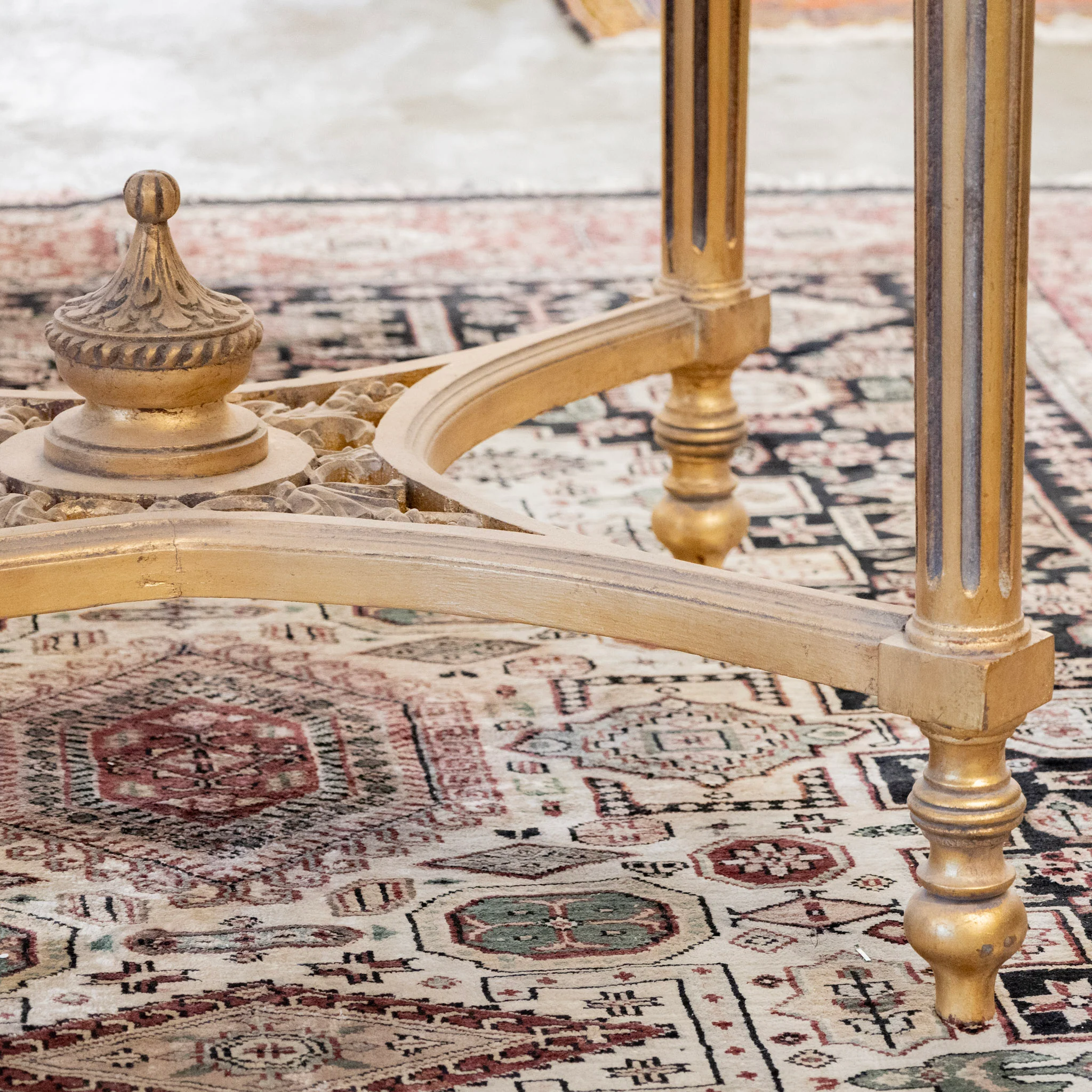 Louis XVI Gilded Center Table with Carved Detailing & White Marble Top - Image 9