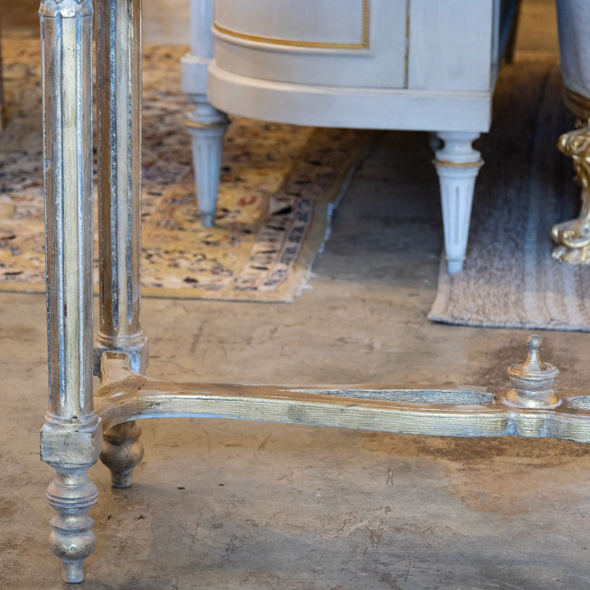 Louis XVI Gilded Champagne Gold Console – Carved Apron & White Marble Top - Image 7