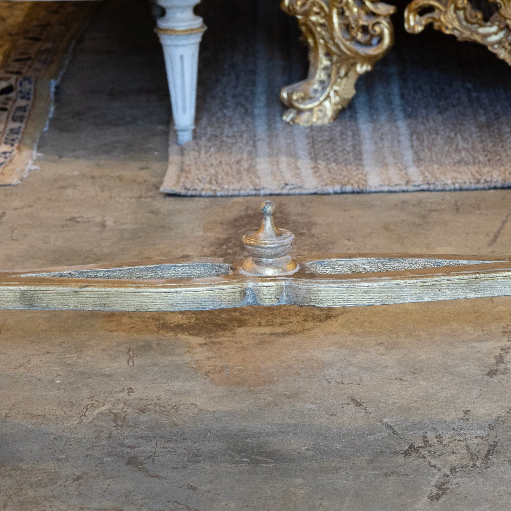Louis XVI Gilded Champagne Gold Console – Carved Apron & White Marble Top - Image 8