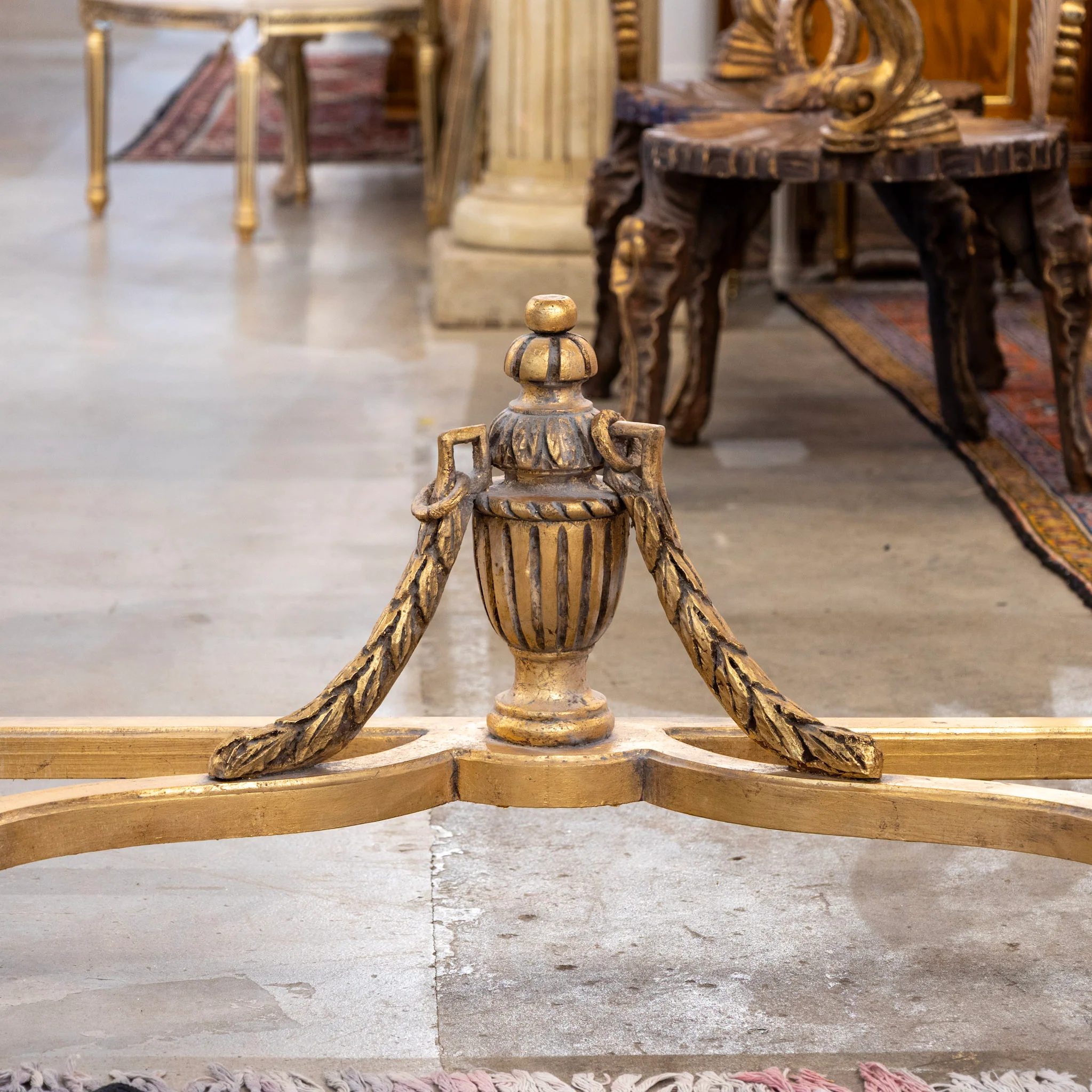 Louis XVI Gilded Demilune Console Table – Detailed Carvings & White Marble Top - Image 4