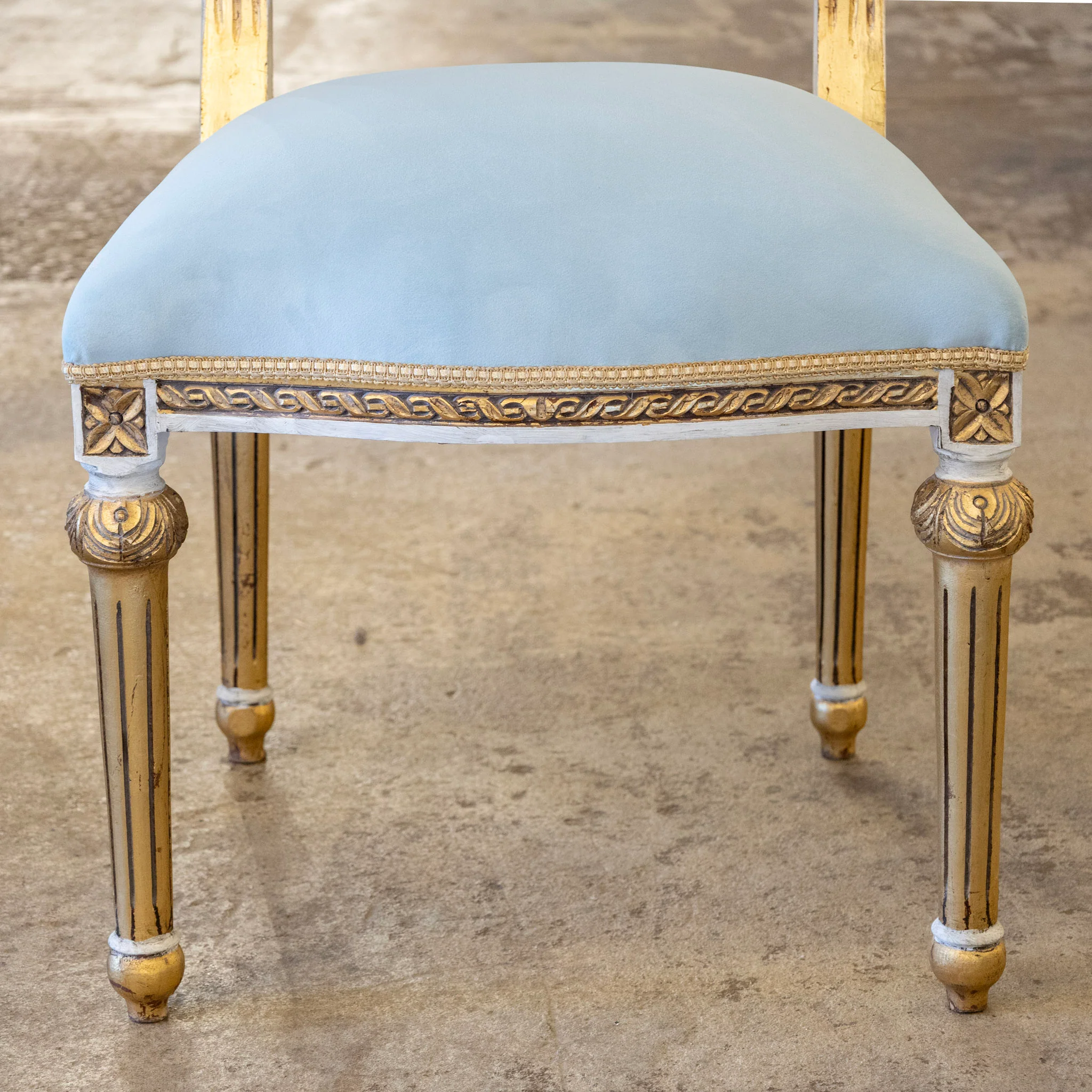 Louis XVI Square Dining Chair – Gold & White Trim with Blue Velvet - Image 6