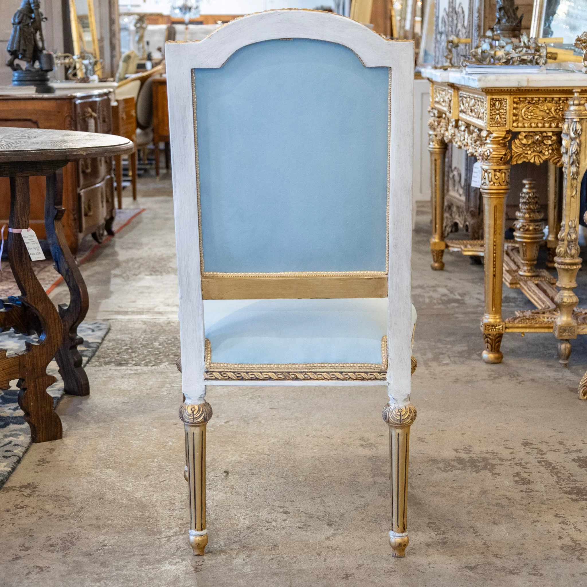 Louis XVI Square Dining Chair – Gold & White Trim with Blue Velvet - Image 8
