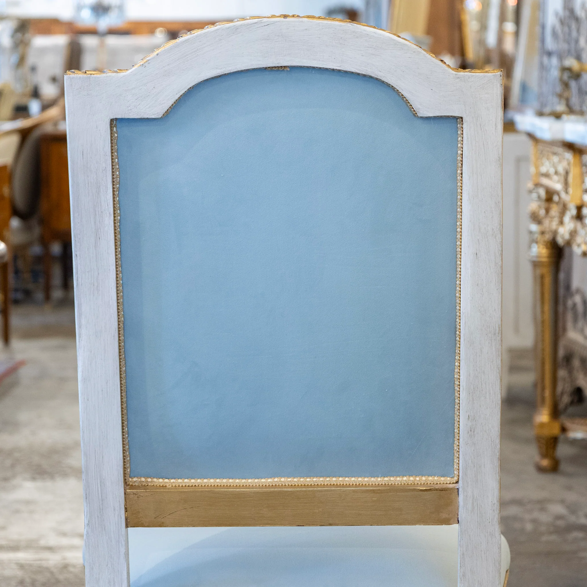 Louis XVI Square Dining Chair – Gold & White Trim with Blue Velvet - Image 9