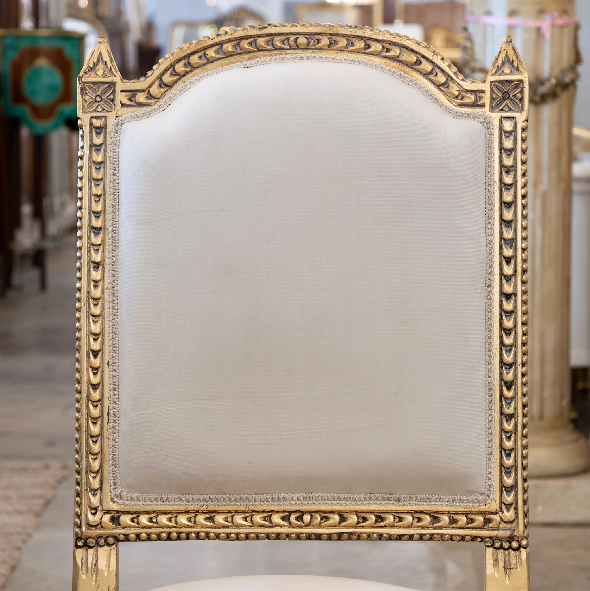 Louis XVI Gilded Square Dining Chair – Carved Trim with White Velvet Upholstery - Image 4