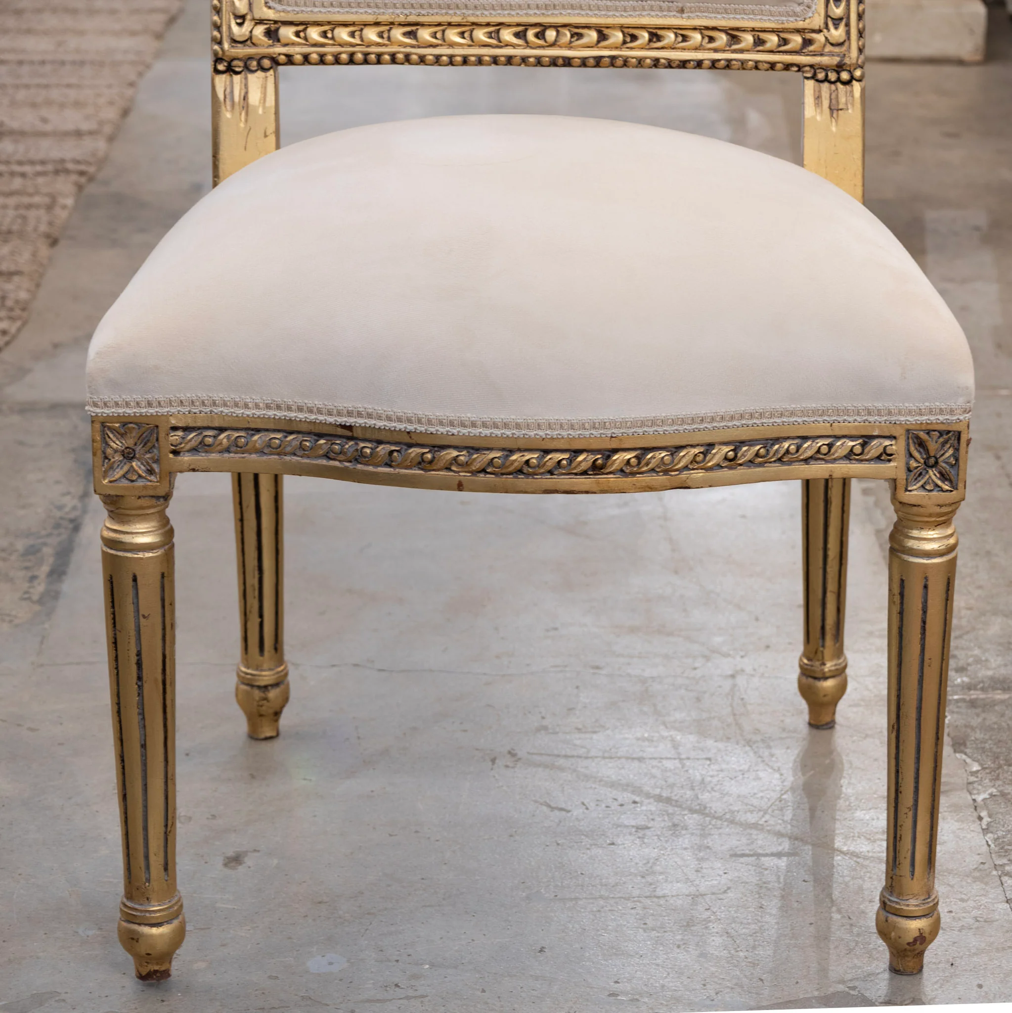 Louis XVI Gilded Square Dining Chair – Carved Trim with White Velvet Upholstery - Image 5