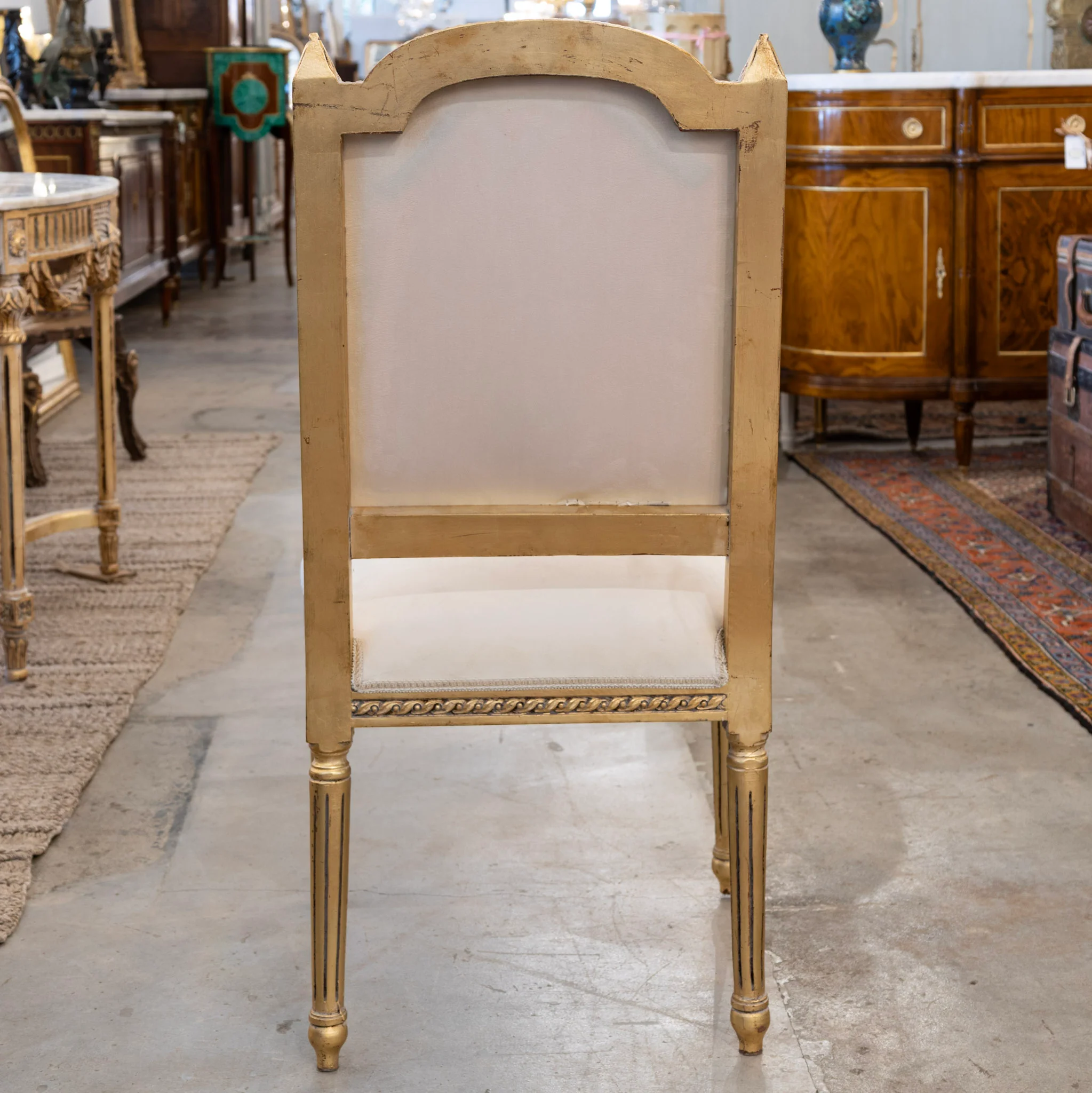 Louis XVI Gilded Square Dining Chair – Carved Trim with White Velvet Upholstery - Image 6