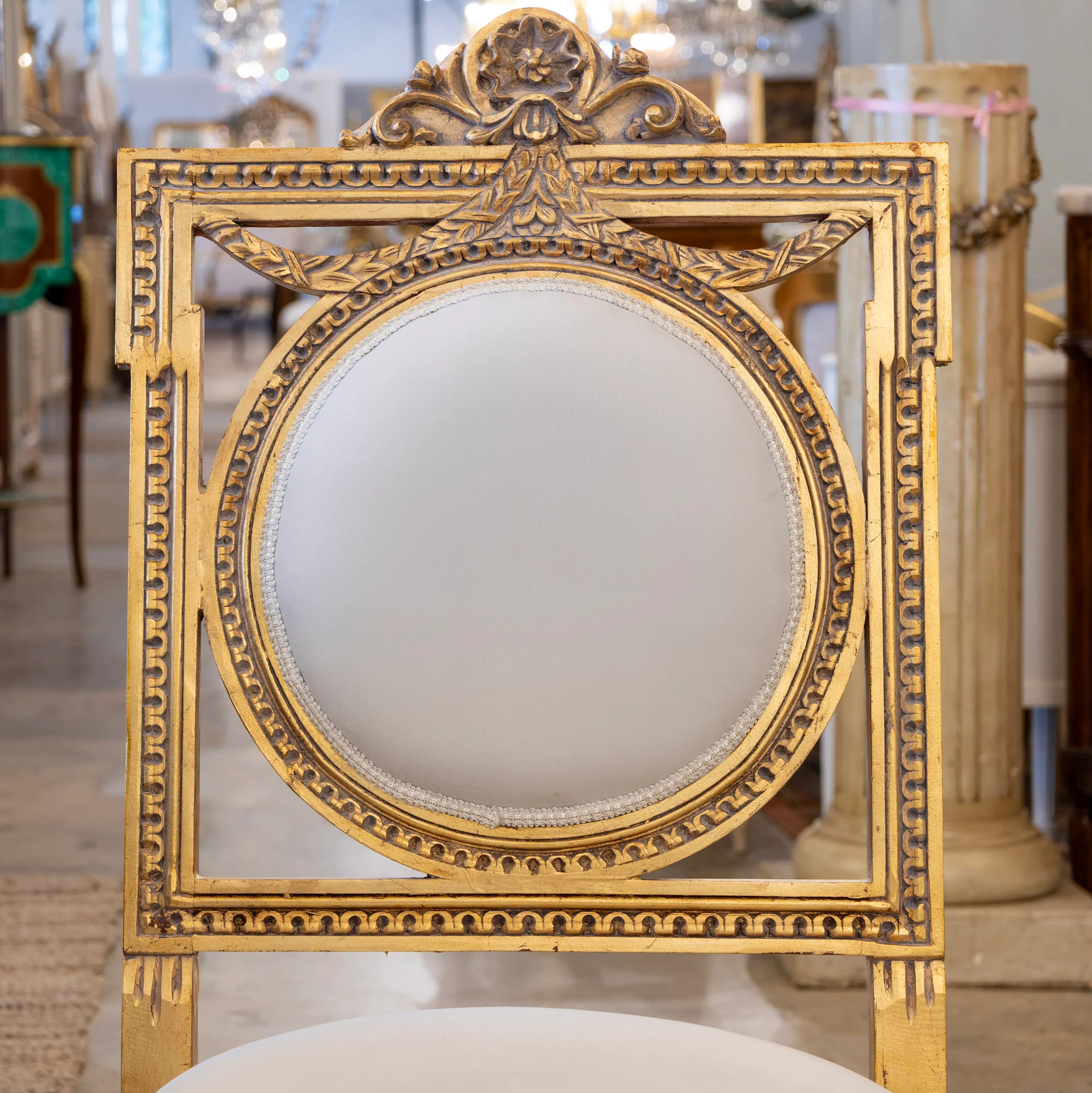 Louis XVI Square Open Back Gilded Dining Chair – White Velvet Upholstery - Image 4