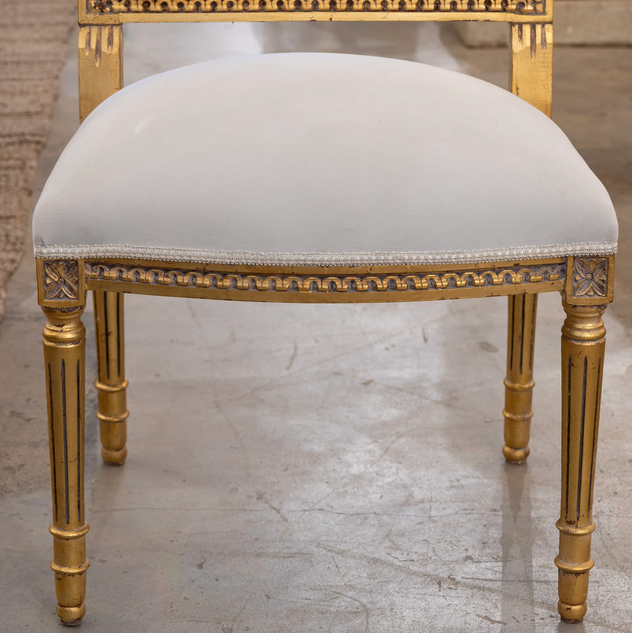 Louis XVI Square Open Back Gilded Dining Chair – White Velvet Upholstery - Image 5