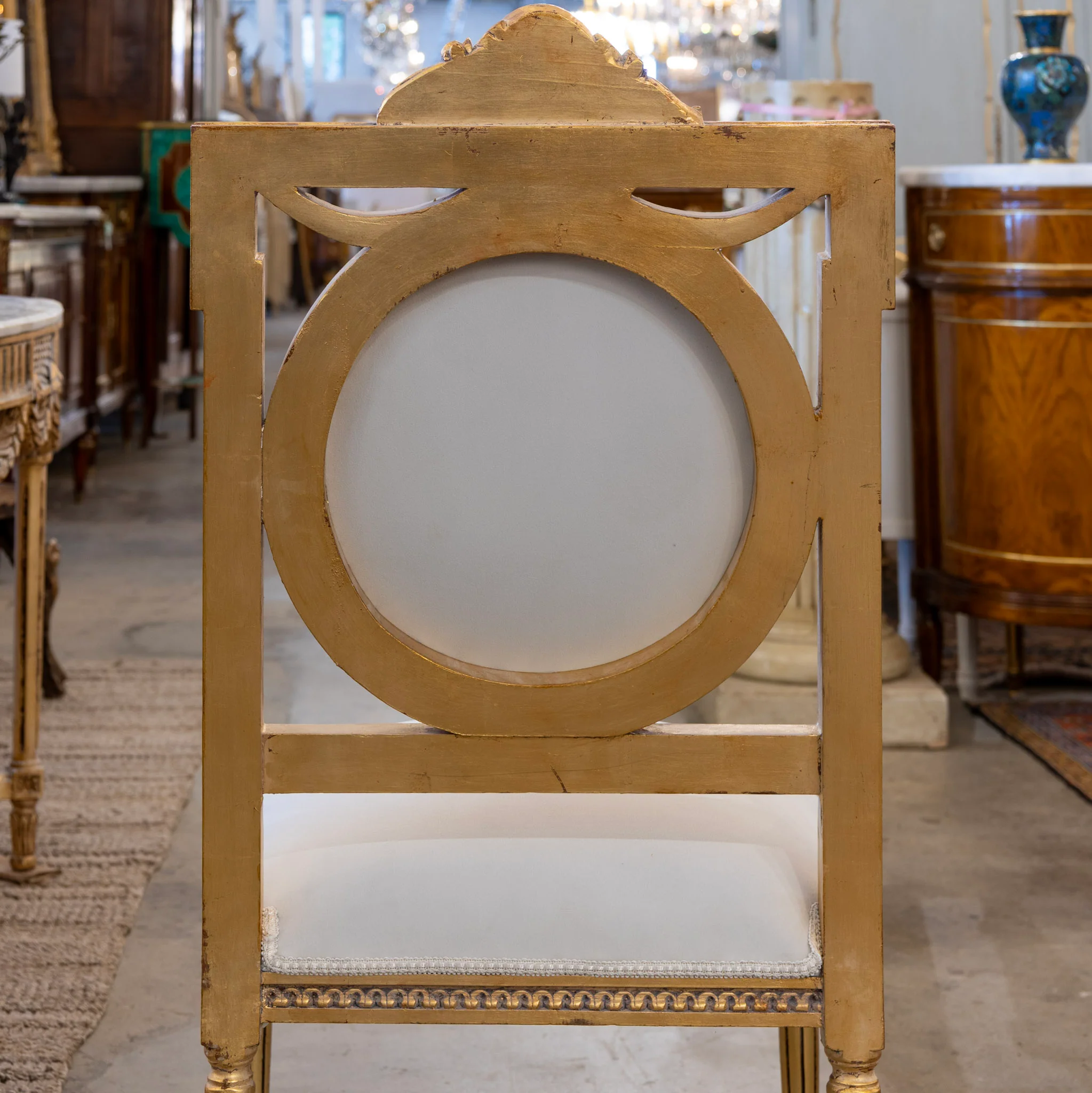 Louis XVI Square Open Back Gilded Dining Chair – White Velvet Upholstery - Image 6