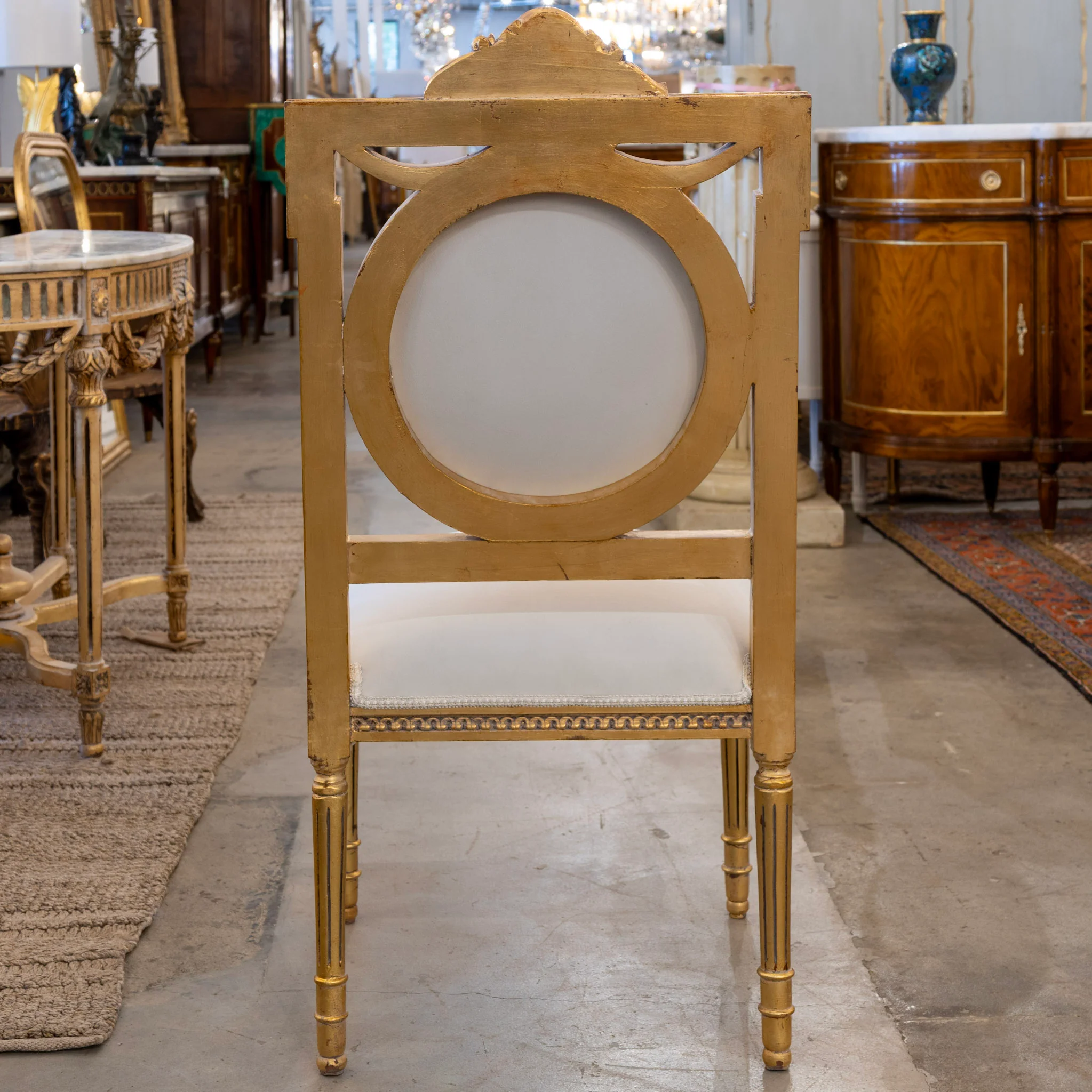 Louis XVI Square Open Back Gilded Dining Chair – White Velvet Upholstery - Image 7