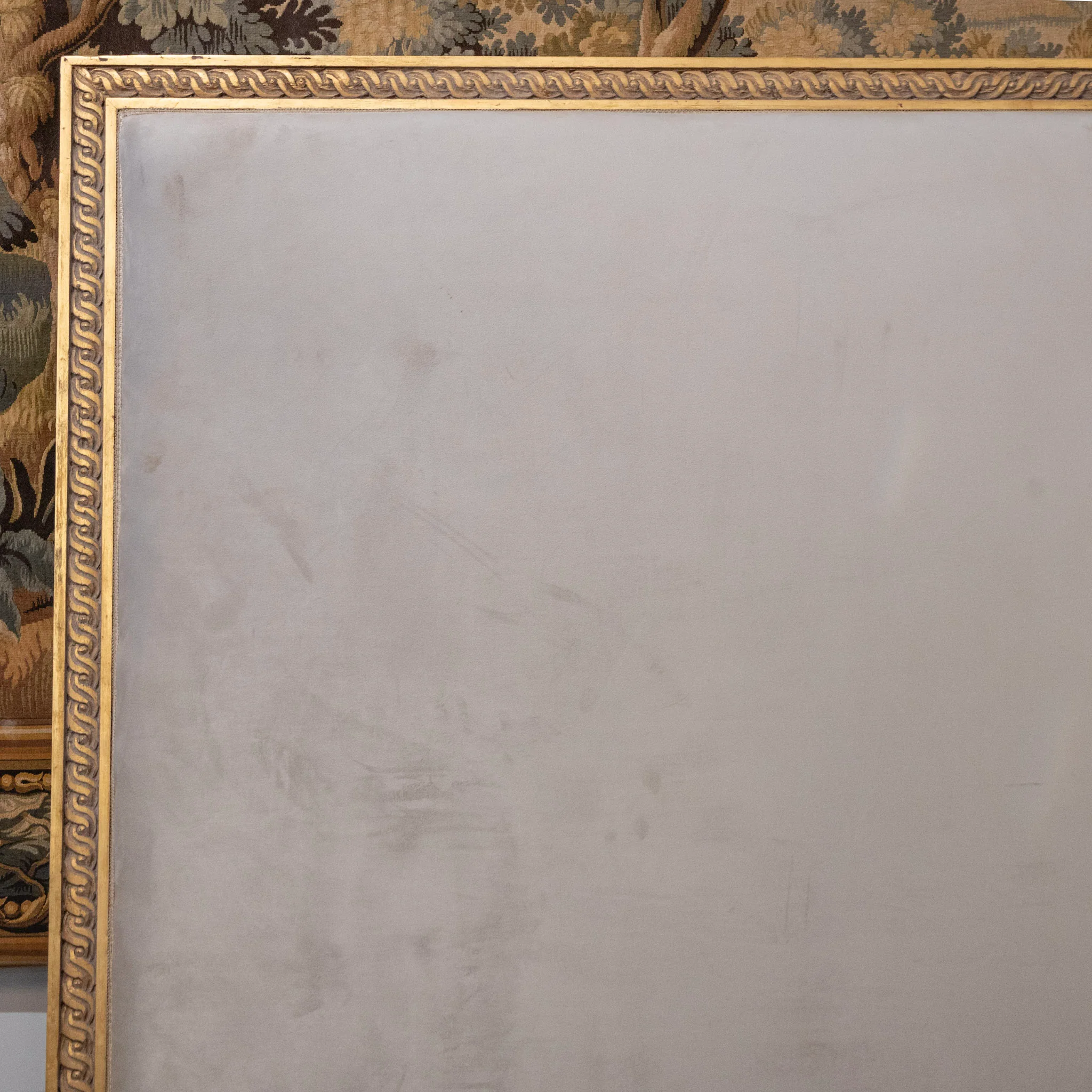 Louis XVI Gilded King Size Headboard – Rope Trim with Light Grey Velvet & Embroidered Back - Image 3