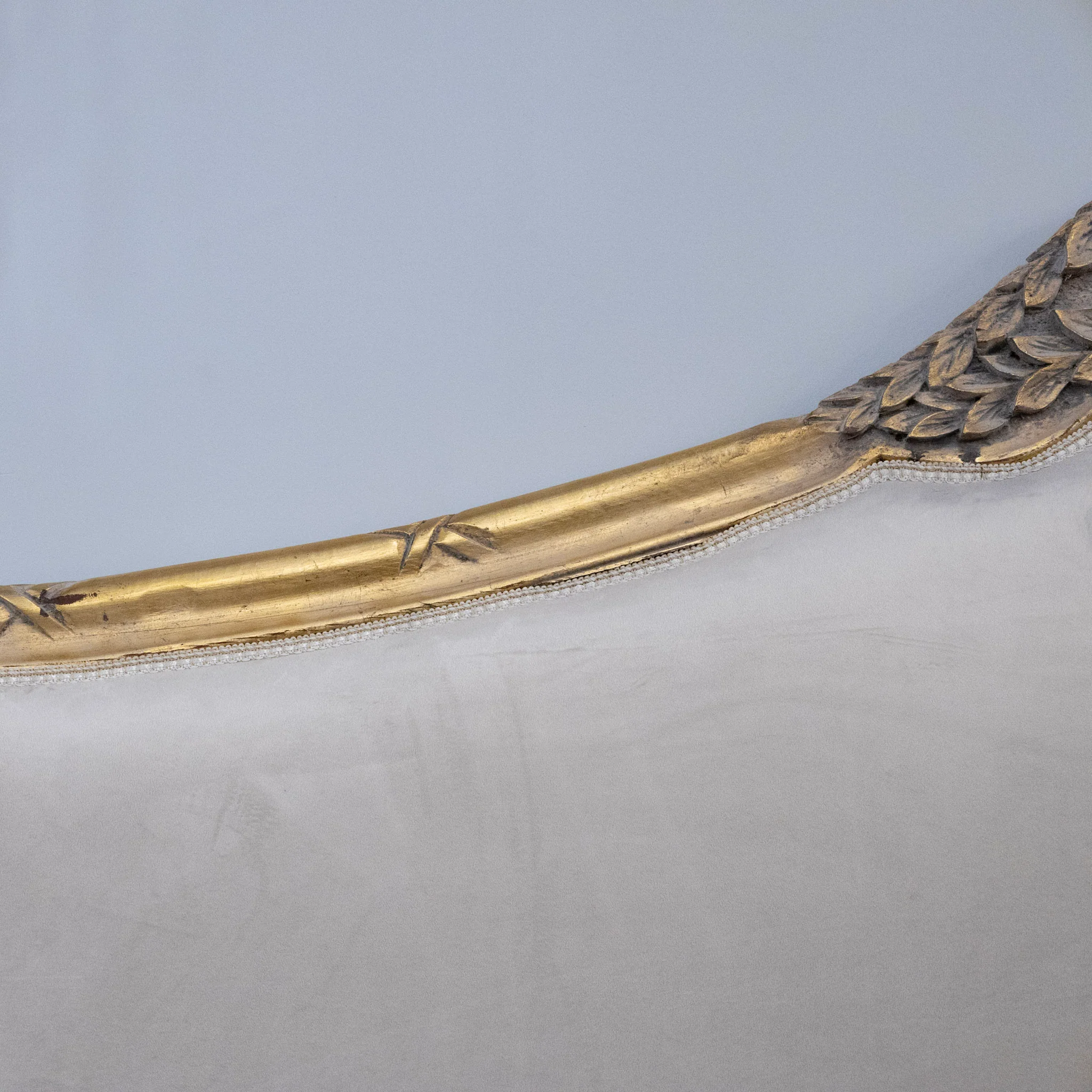 Louis XVI Gilded King Bed Set with Carved Crest – Grey Velvet Upholstery - Image 8