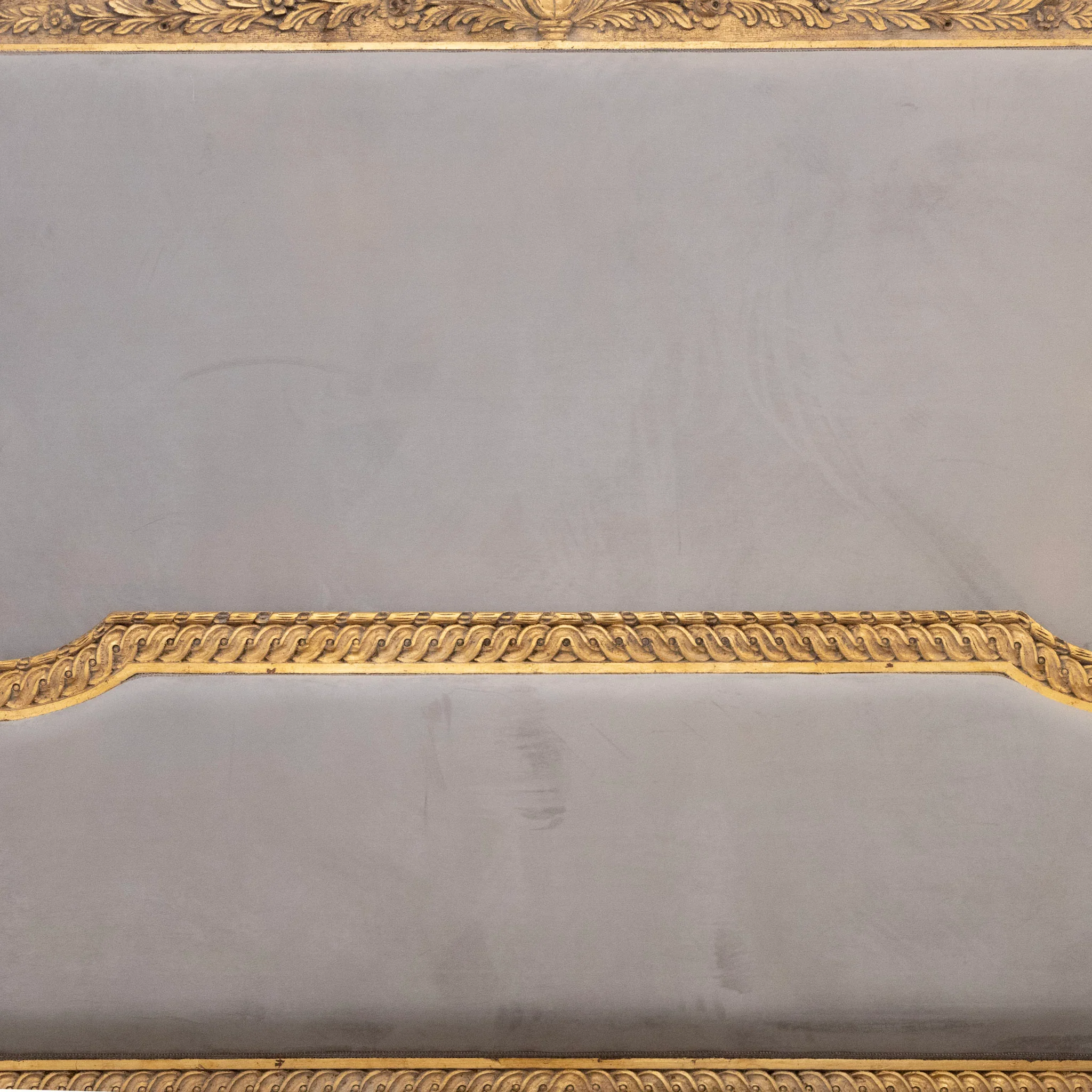 Louis XVI Gilded King Bed Set with Carved Trim – Blue-Grey Velvet Upholstery - Image 5