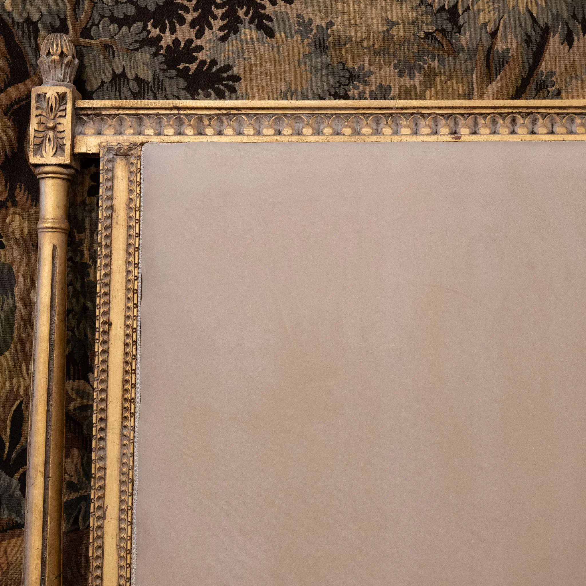 Louis XVI Gilded King Size Bed Set – Carved Frame & Posts with Cream Velvet - Image 5