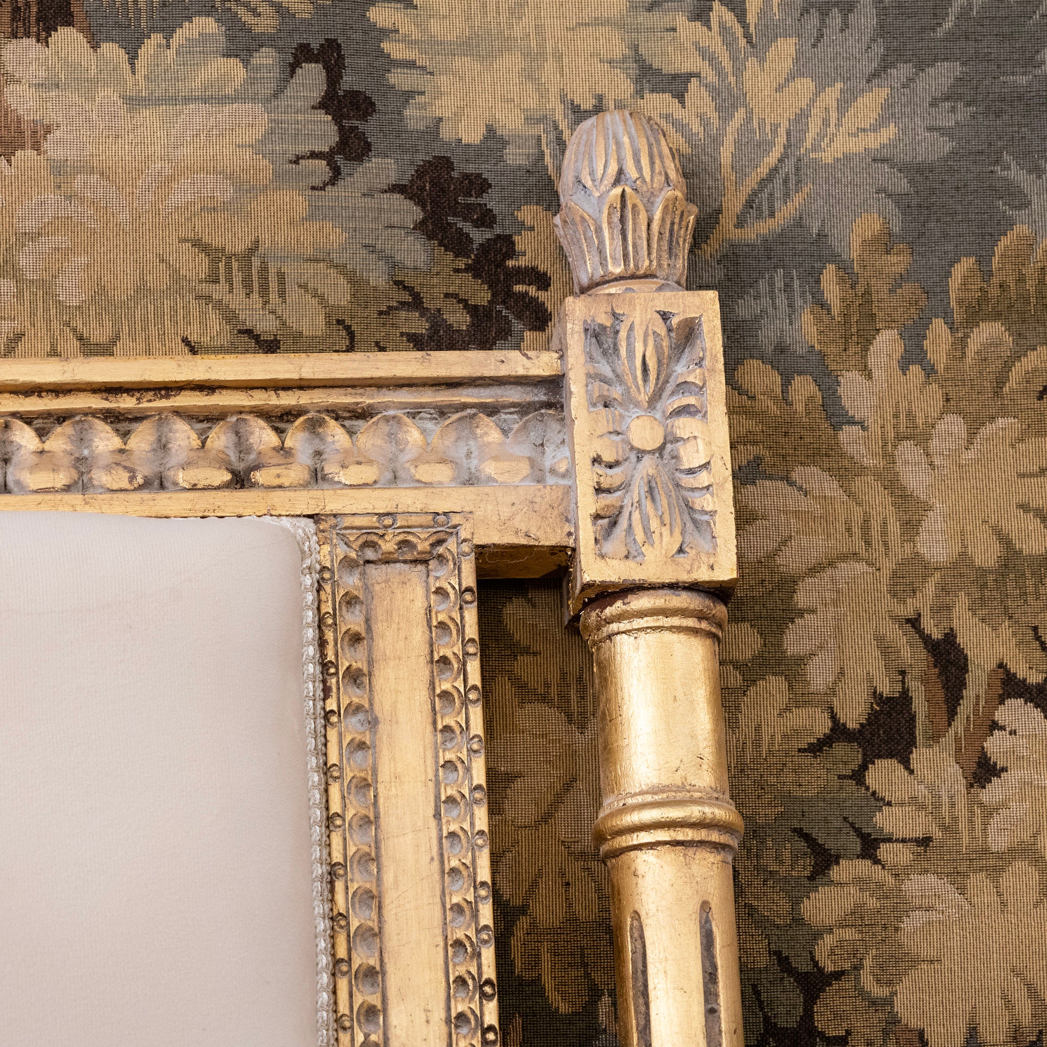 Louis XVI Gilded King Size Bed Set – Carved Frame & Posts with Cream Velvet - Image 7