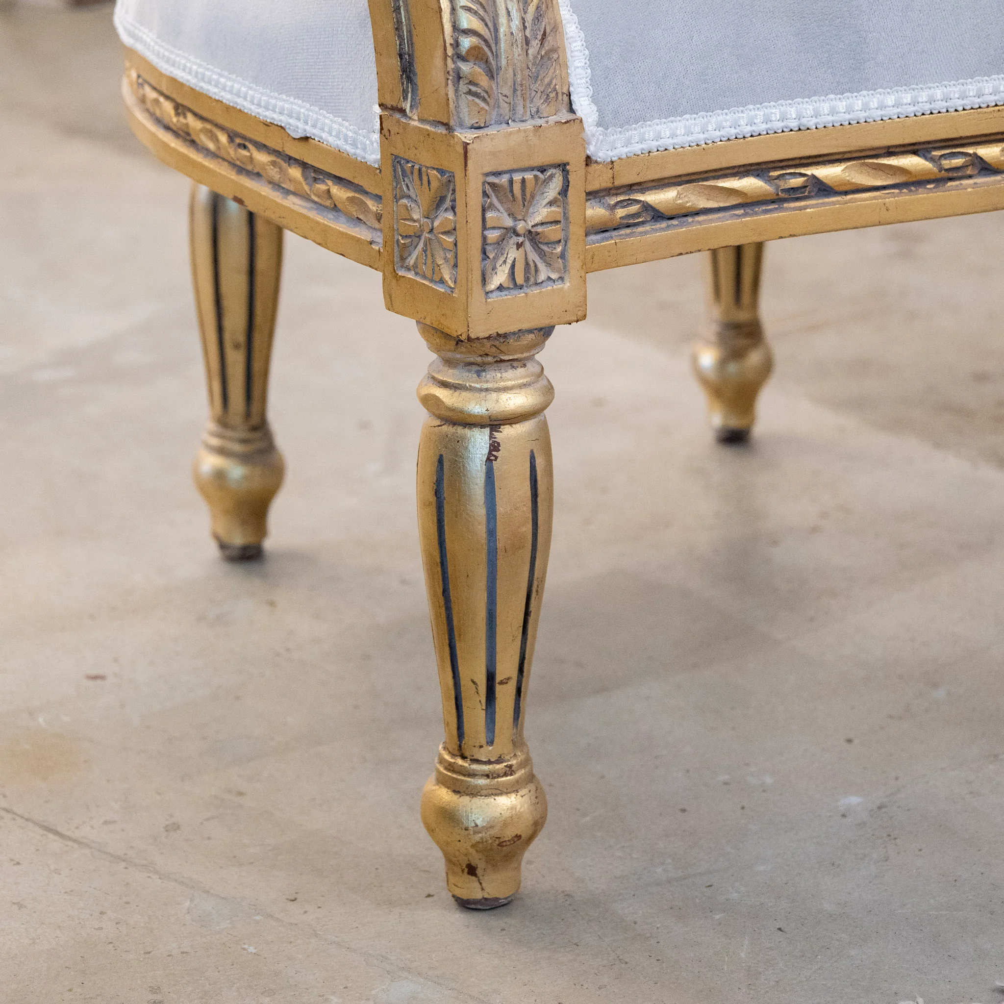 Pair of Louis XVI Gilded Oval Arm Chairs – Light Gray Velvet Upholstery - Image 6