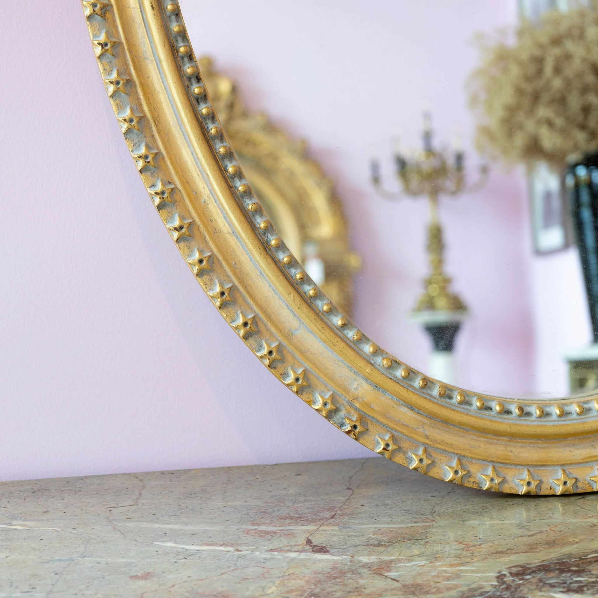 Louis XVI Gilded Oval Mirror – Ornate Carvings - Image 4