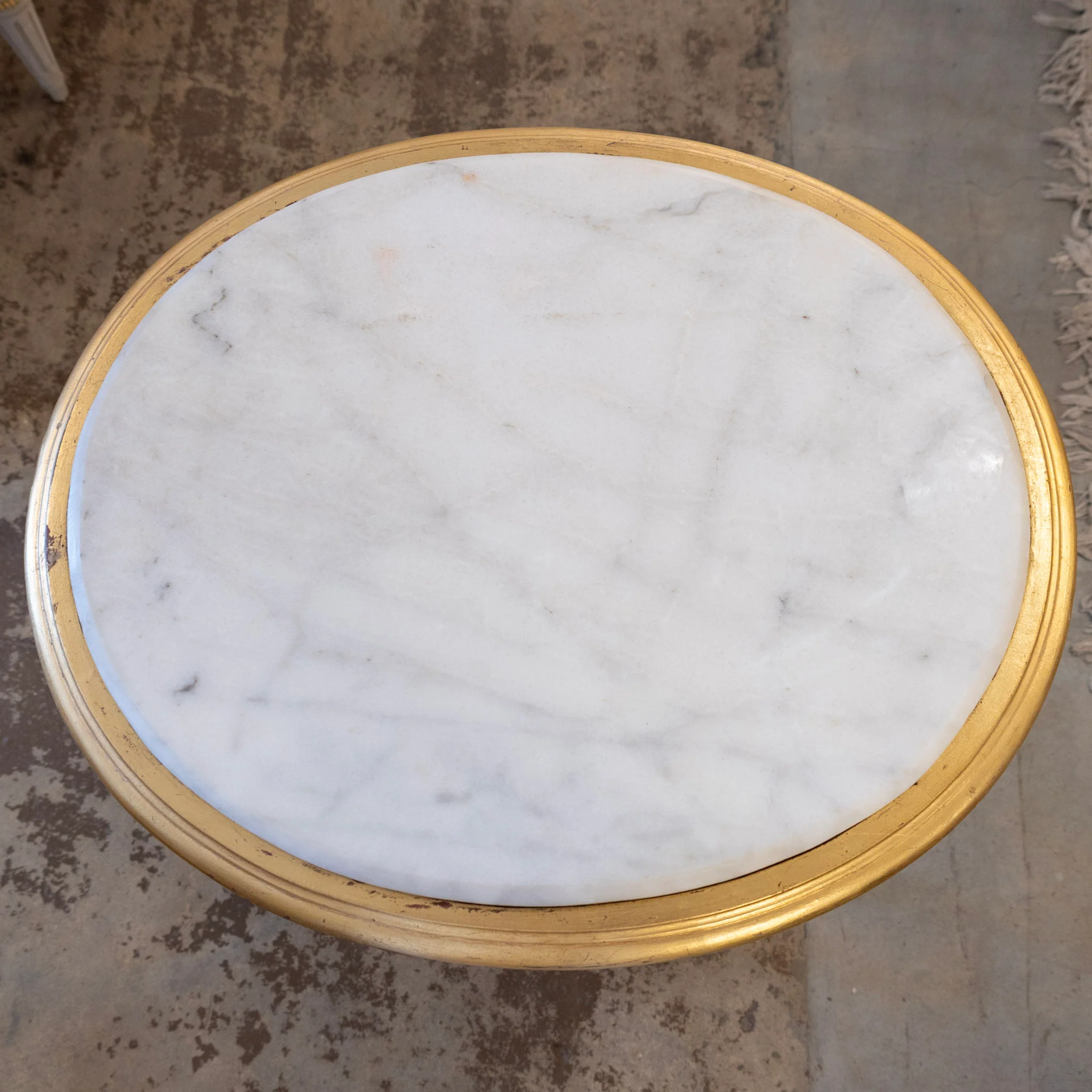 Louis XVI Gilded Oval Side Table – White Marble Top - Image 5