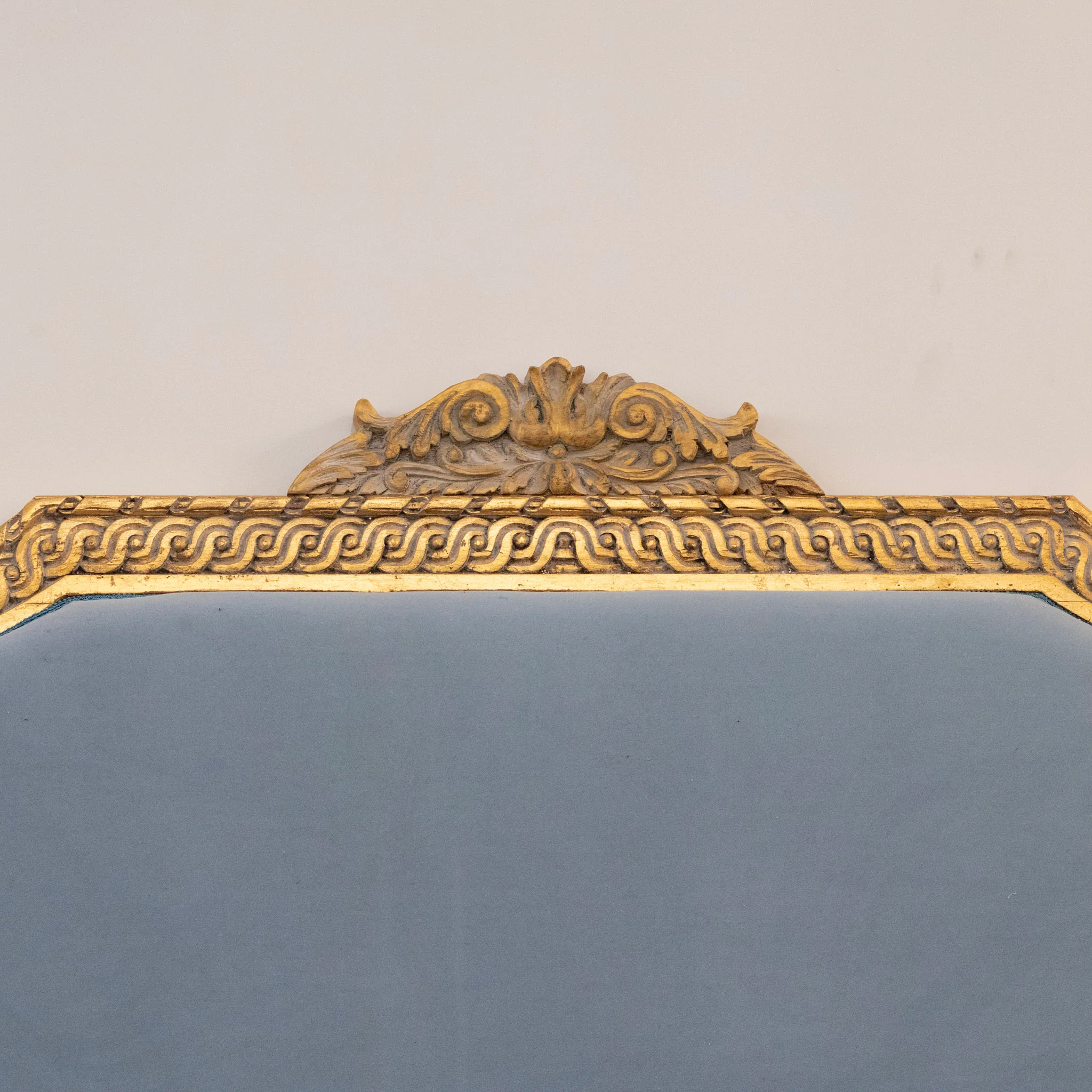 Louis XVI Gilded Queen Bed Set with Carved Trim – Blue Velvet Upholstery - Image 4